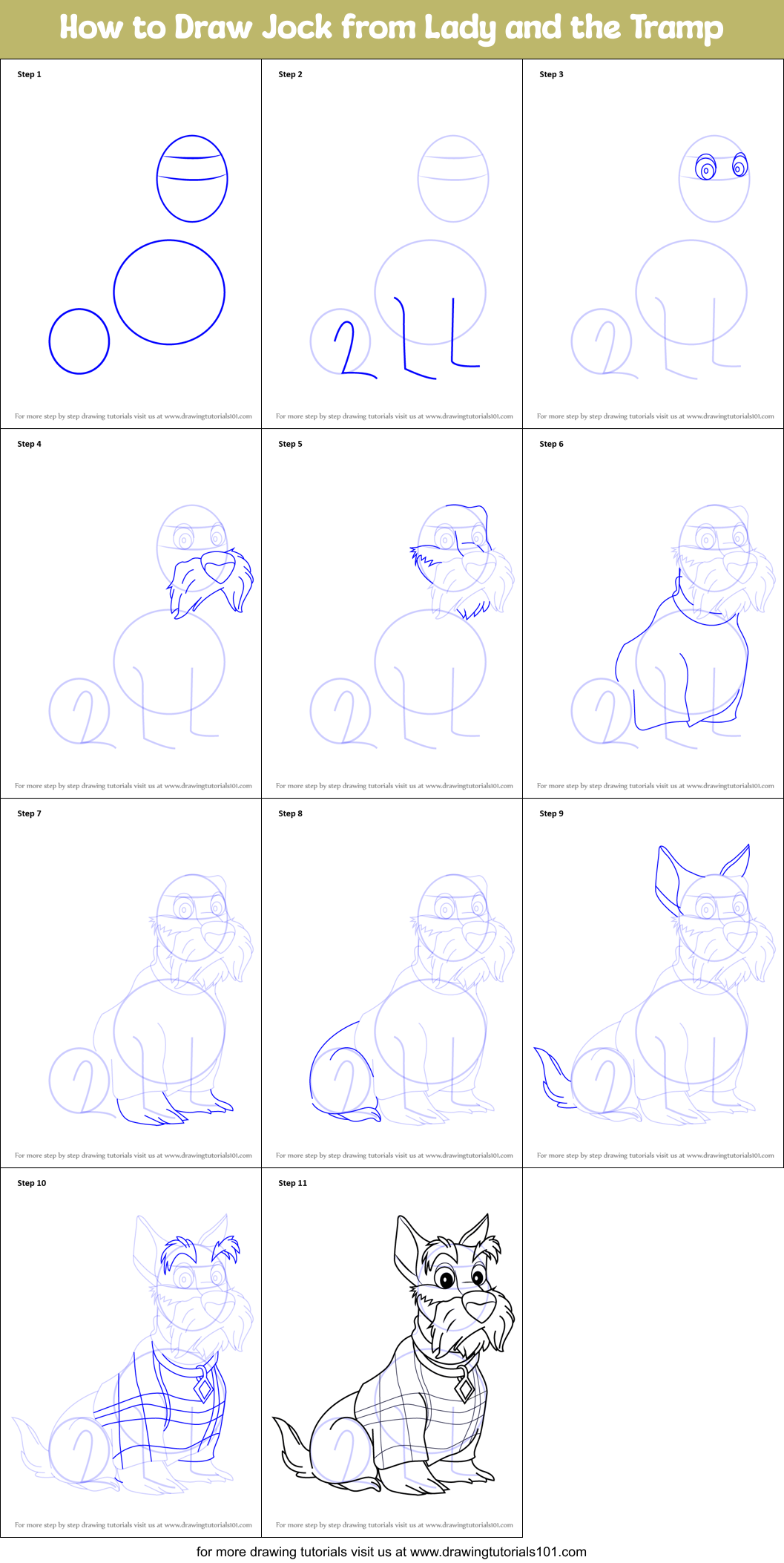 How to Draw Jock from Lady and the Tramp printable step by step drawing ...