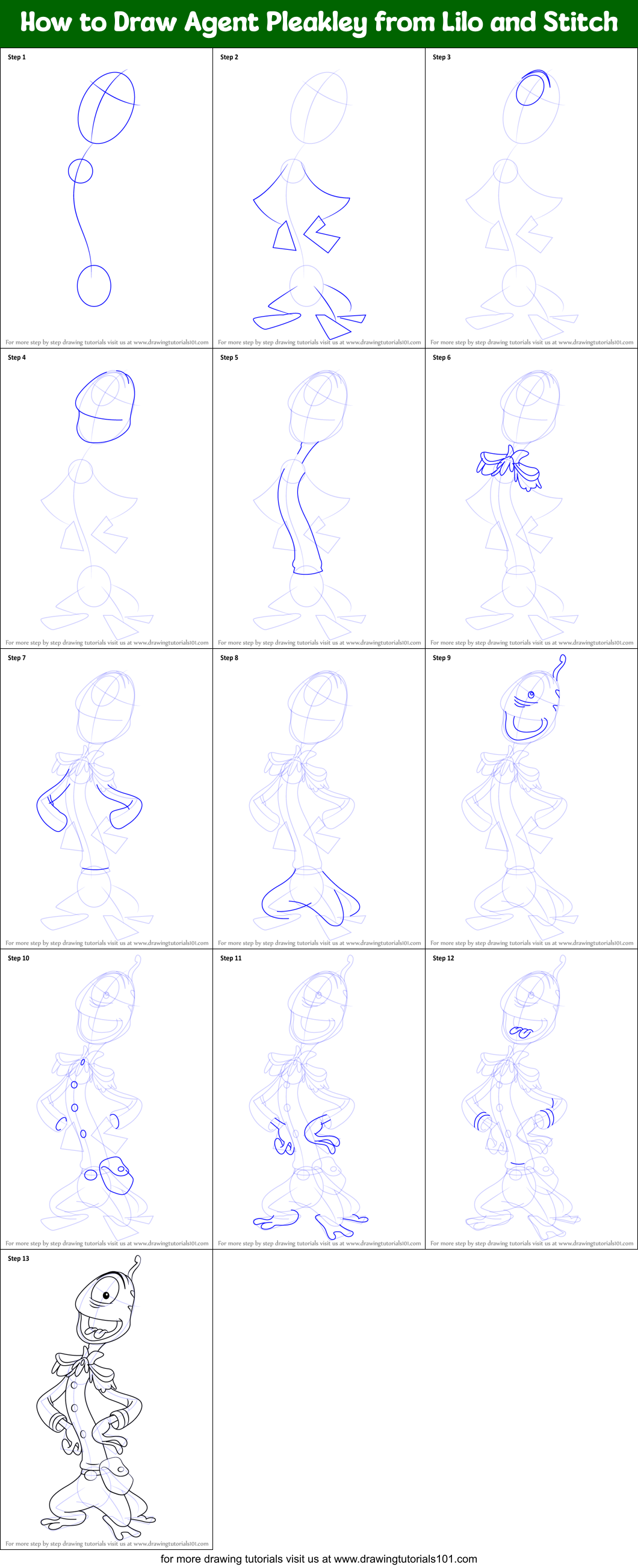 How to Draw Agent Pleakley from Lilo and Stitch printable step by step ...