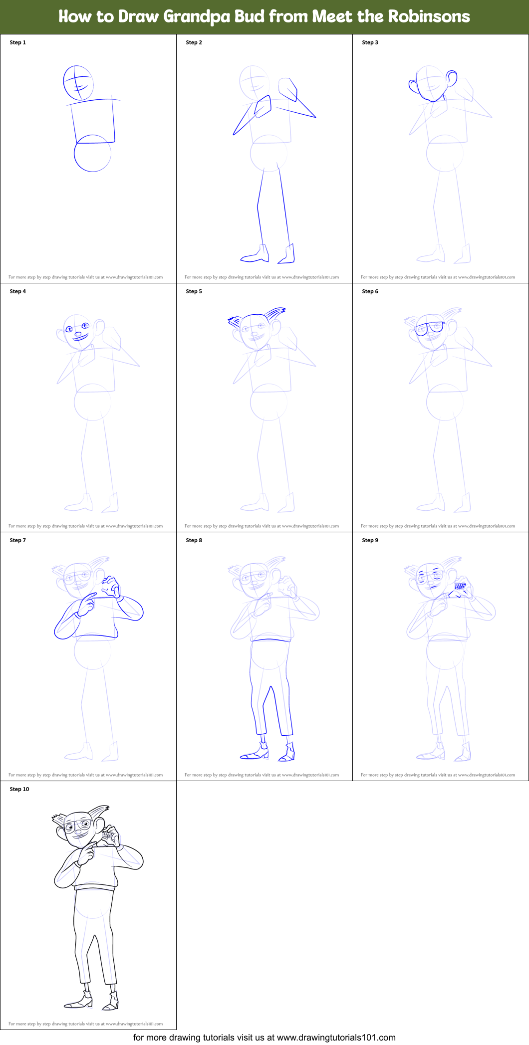 How to Draw Grandpa Bud from Meet the Robinsons printable step by step ...