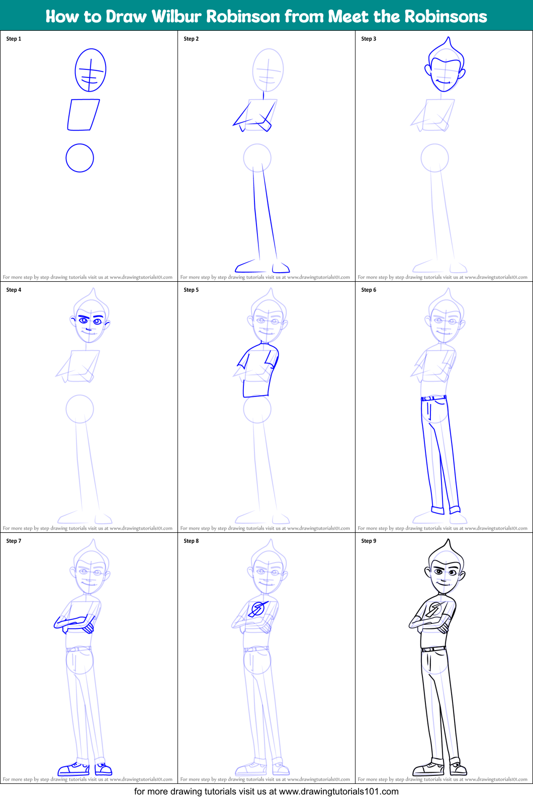 How to Draw Wilbur Robinson from Meet the Robinsons printable step by ...