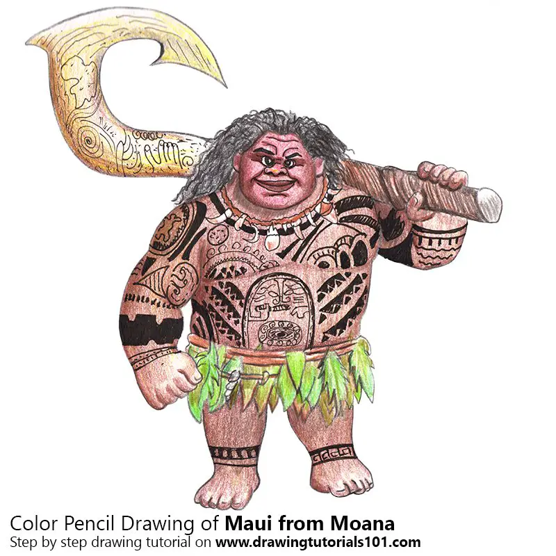 Maui from Moana Color Pencil Drawing