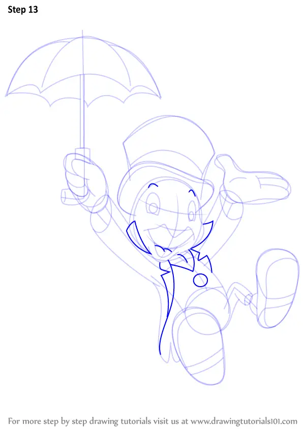 Learn How to Draw Jiminy Cricket from Pinocchio (Pinocchio) Step by