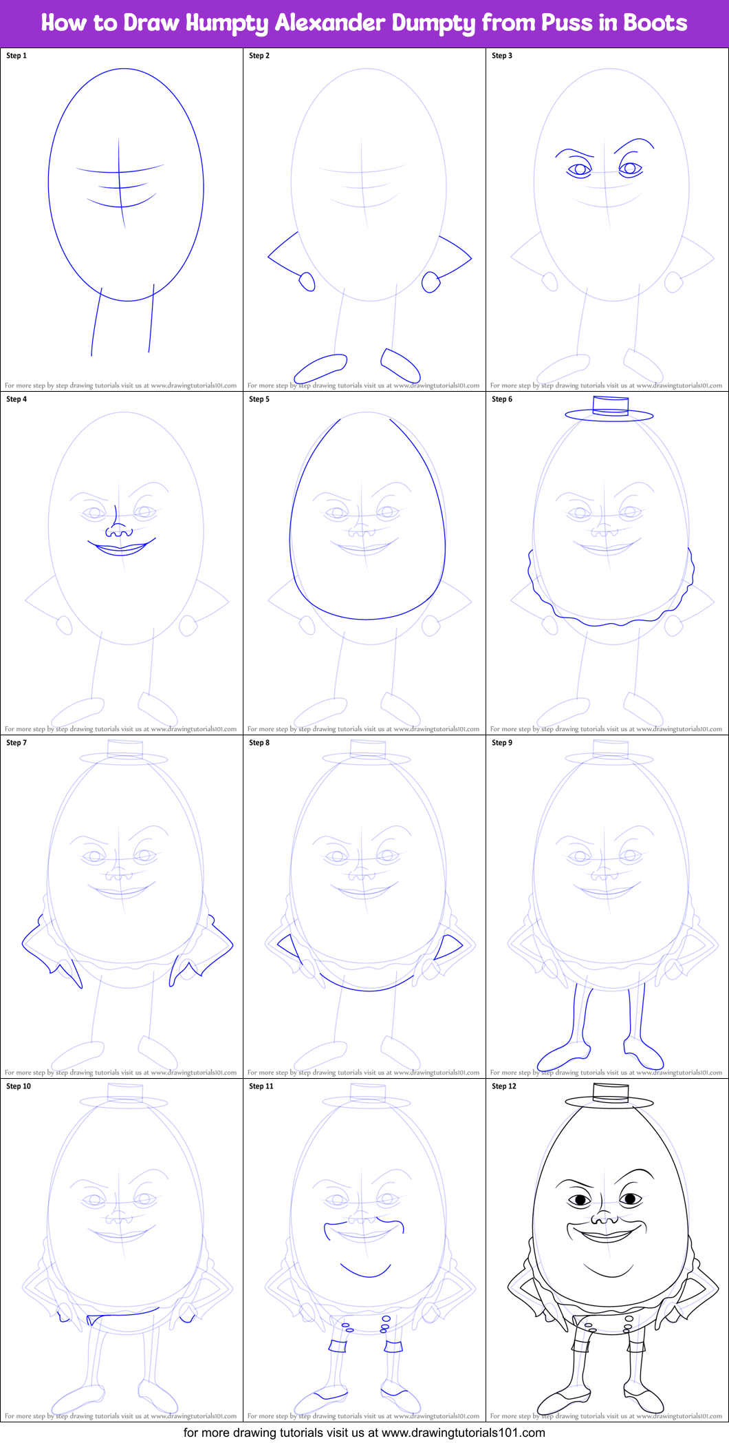 How to Draw Humpty Alexander Dumpty from Puss in Boots printable step