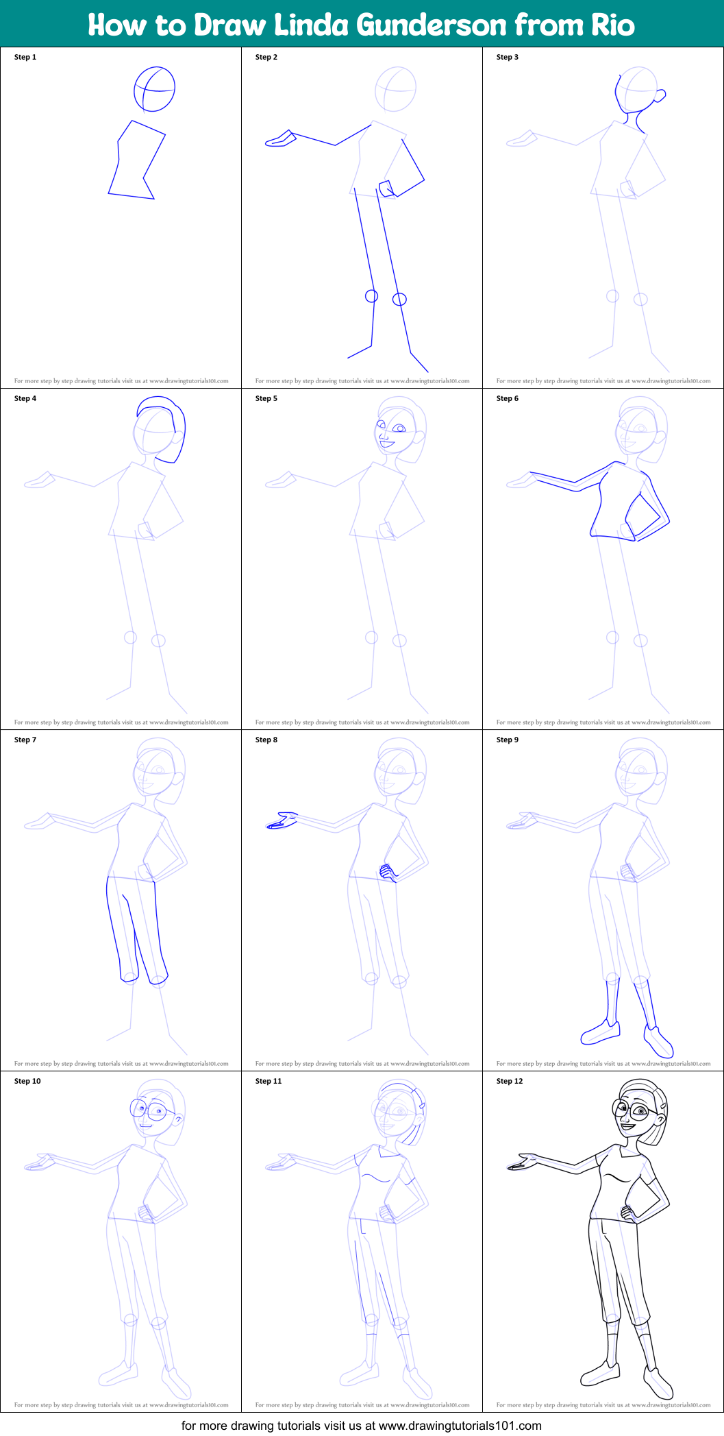 How to Draw Linda Gunderson from Rio printable step by step drawing ...