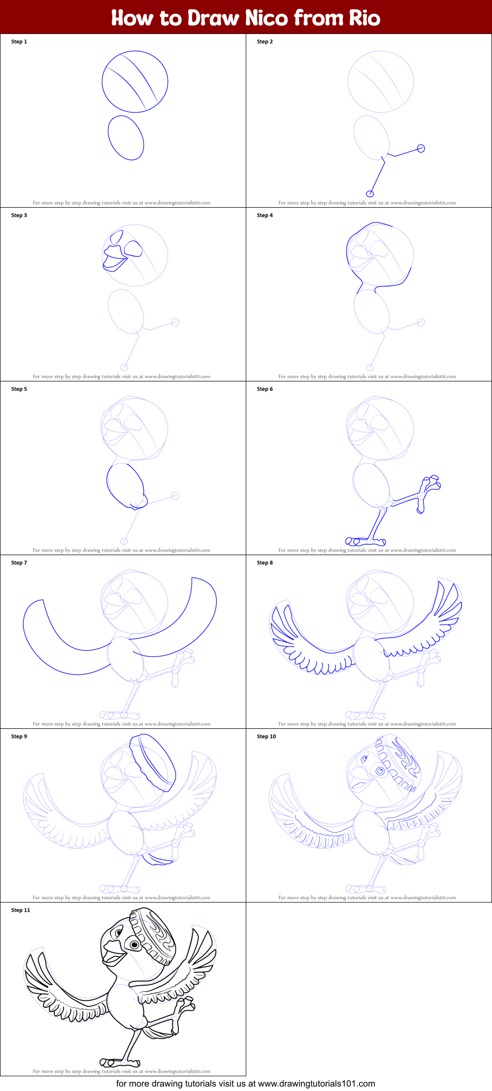 How to Draw Nico from Rio printable step by step drawing sheet ...