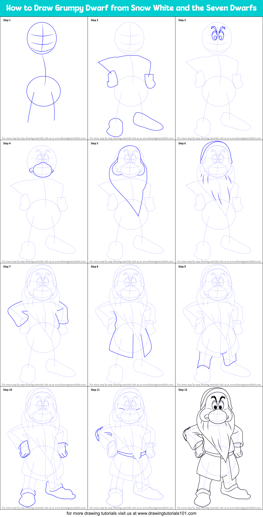 How To Draw Grumpy Dwarf From Snow White And The Seven Dwarfs Printable Step By Step Drawing 