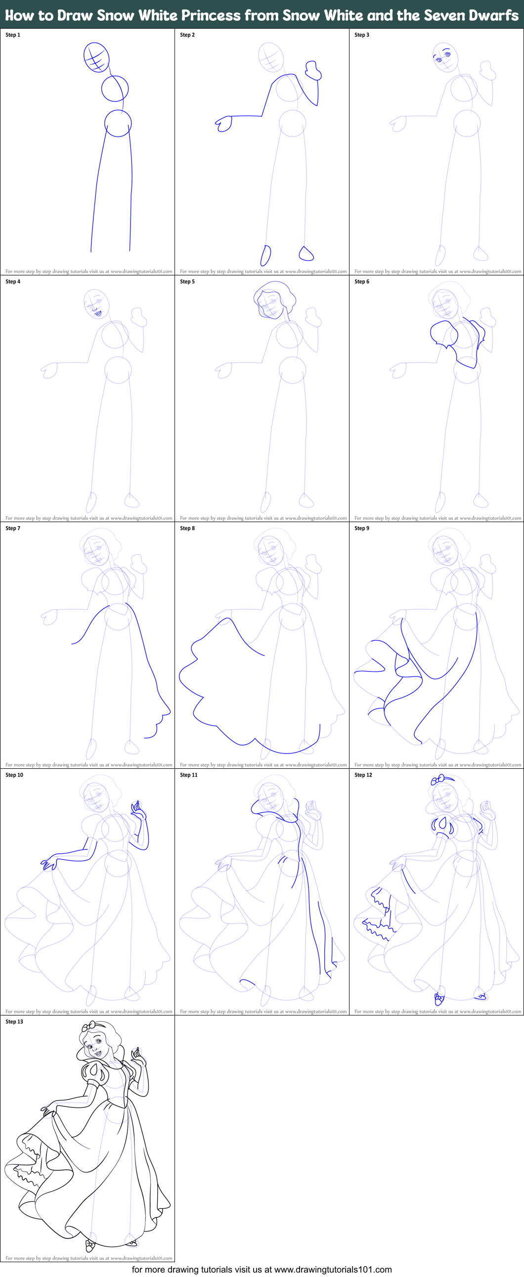 How to Draw Snow White Princess from Snow White and the Seven Dwarfs ...