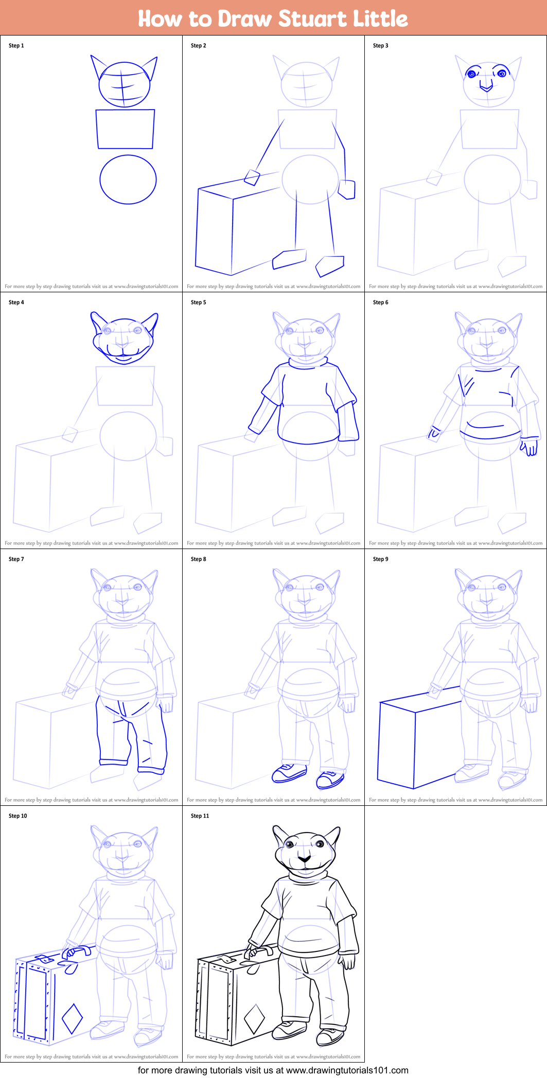 How to Draw Stuart Little printable step by step drawing sheet