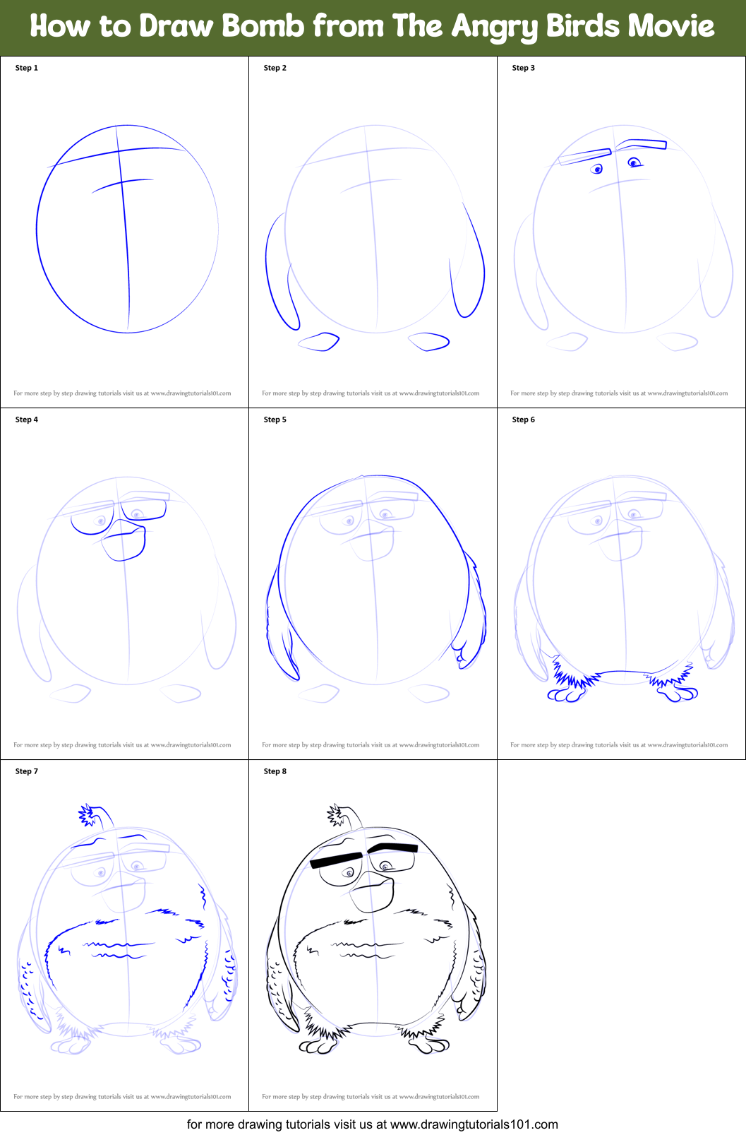 How To Draw Bomb From The Angry Birds Movie Printable Step By Step 