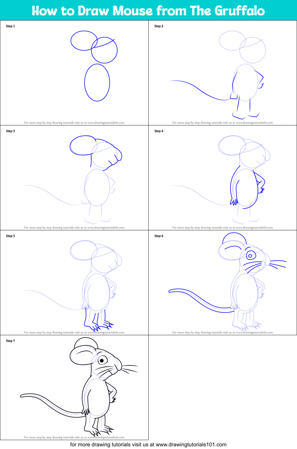 How to Draw Mouse from The Gruffalo printable step by step
