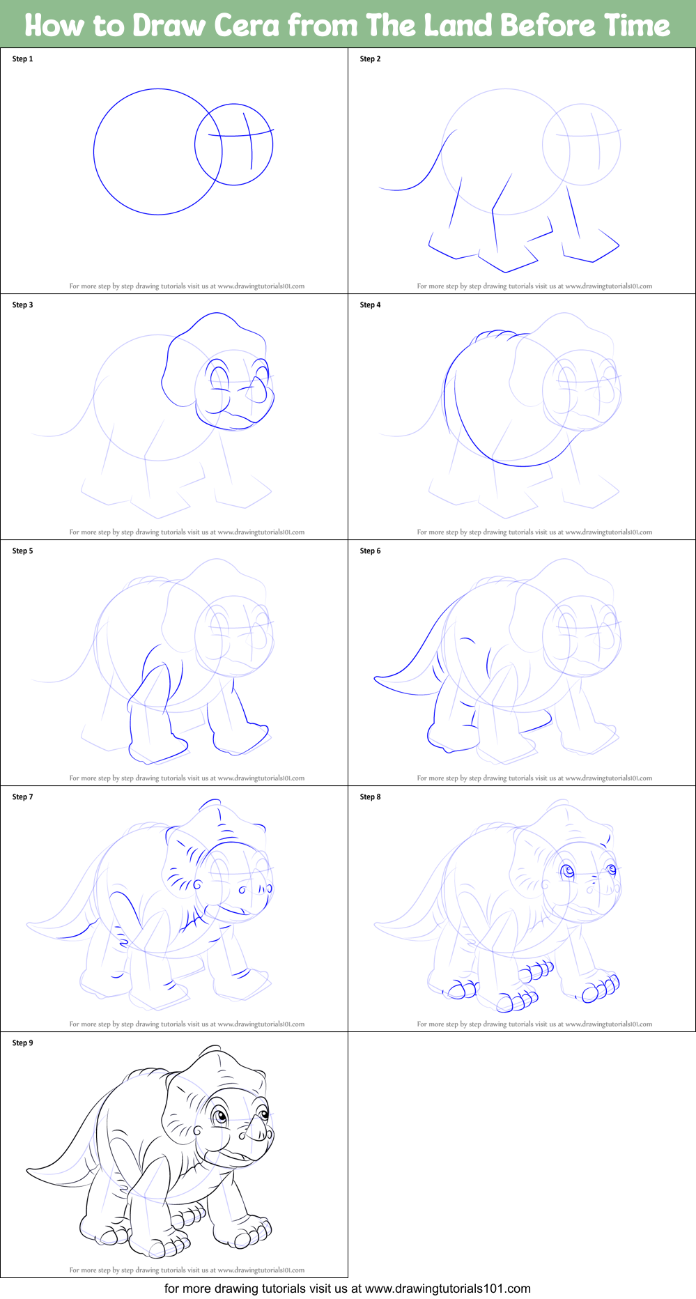 How to Draw Cera from The Land Before Time printable step by step