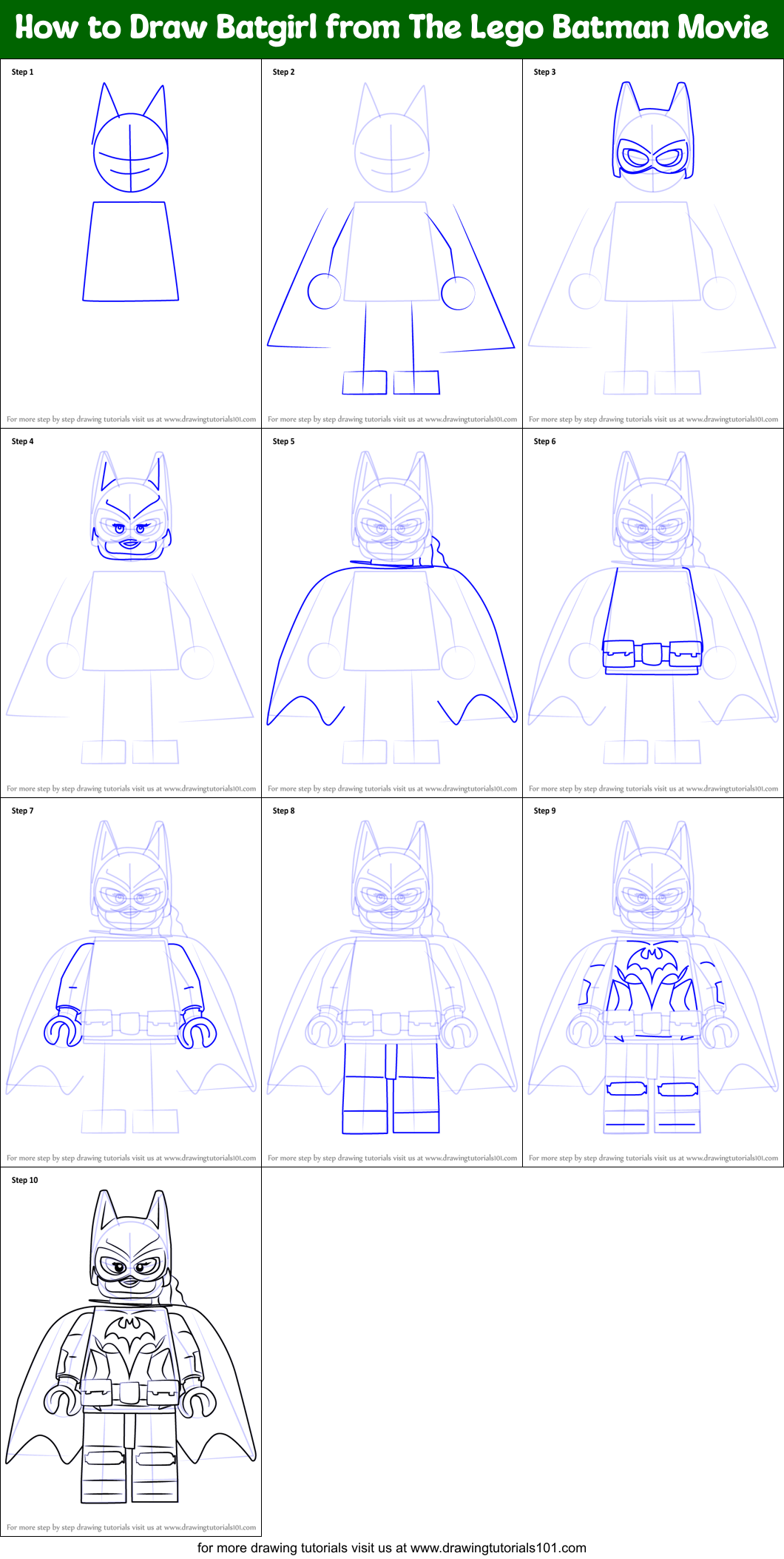 How to Draw Batgirl from The Lego Batman Movie printable step by step ...