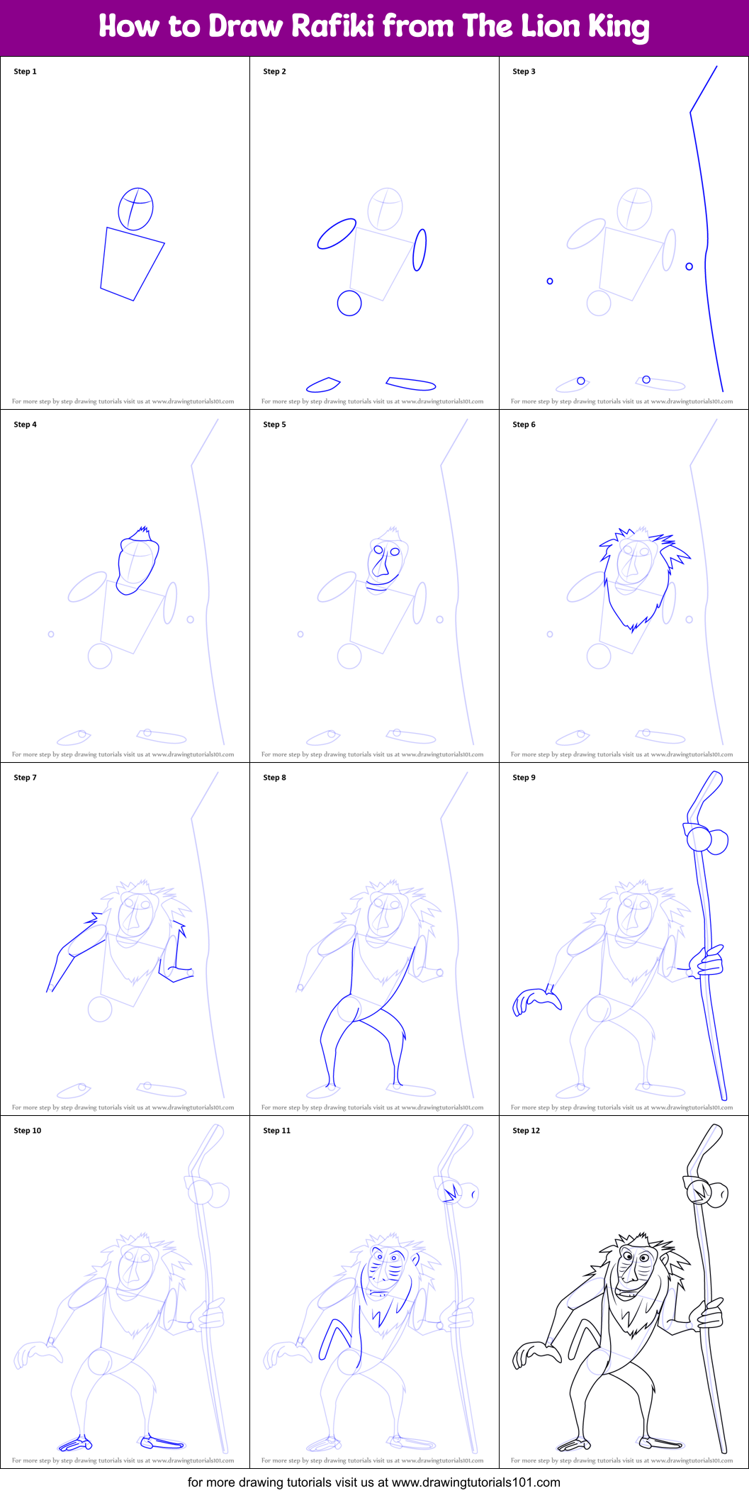 How to Draw Rafiki from The Lion King printable step by step drawing ...