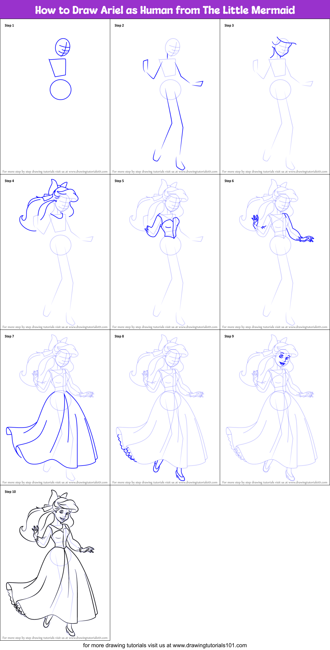 how to draw ariel step by step full body