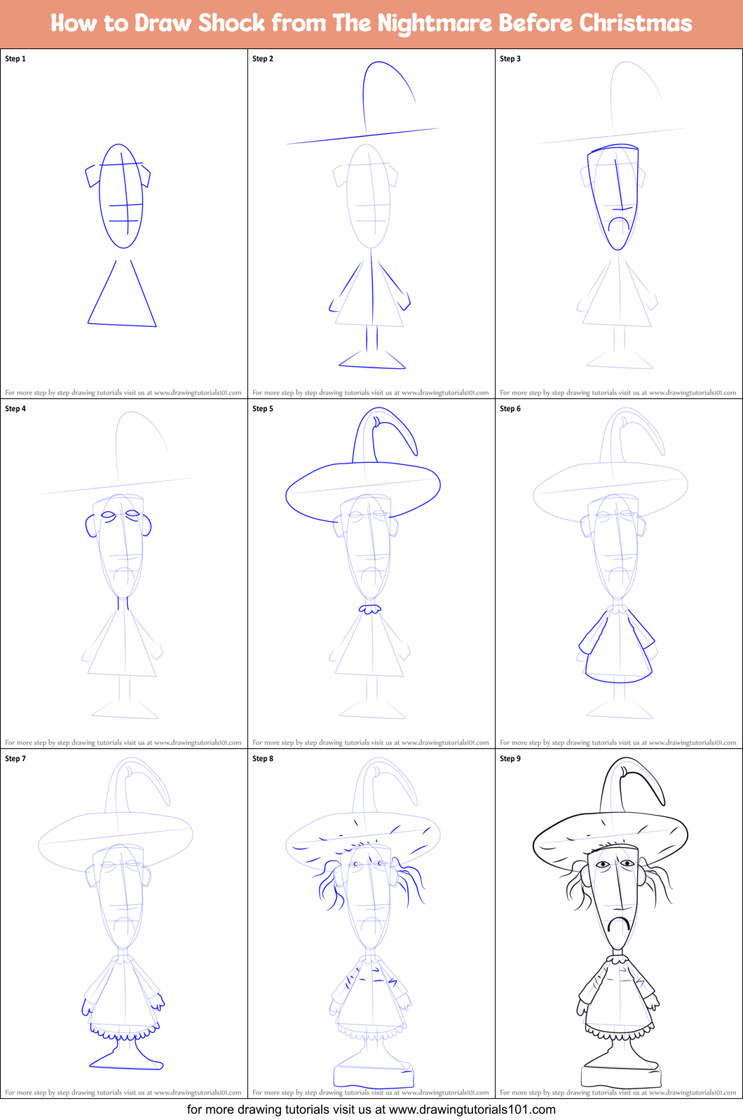 How to Draw Shock from The Nightmare Before Christmas printable step by