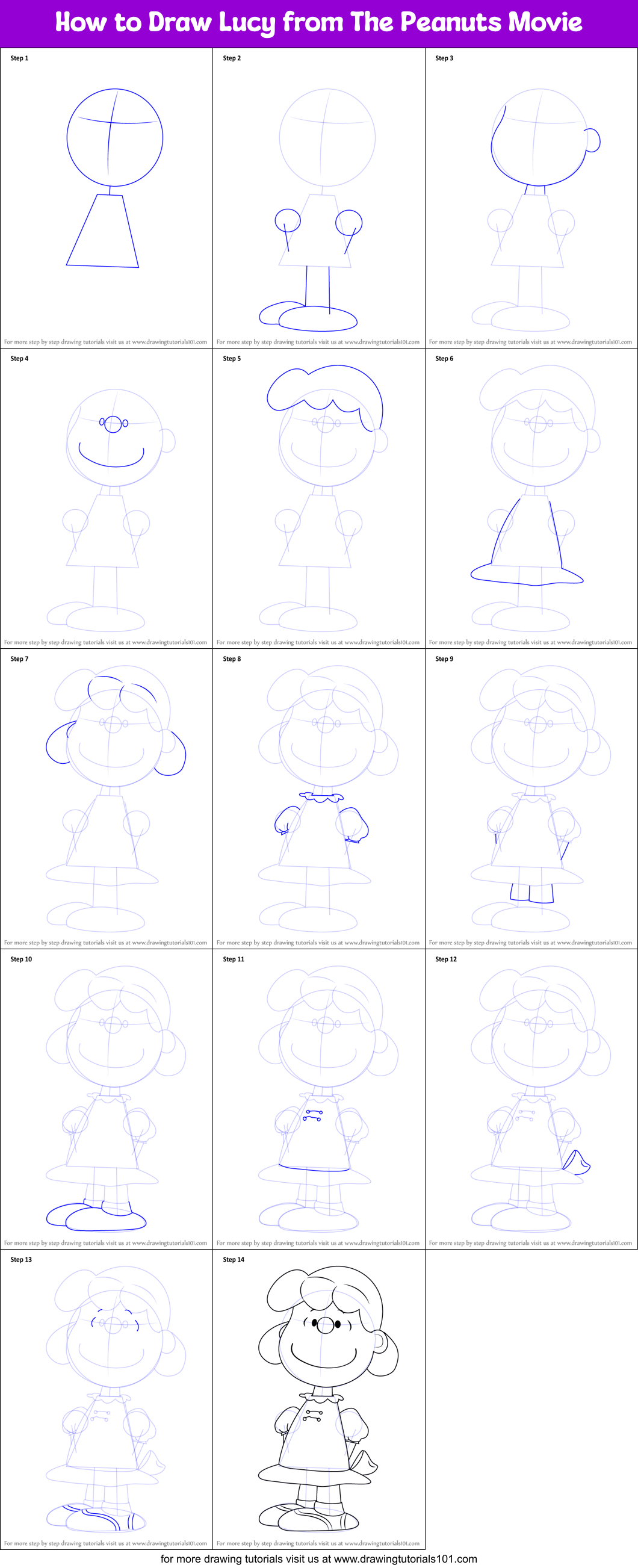 How to Draw Lucy from The Peanuts Movie printable step by step drawing