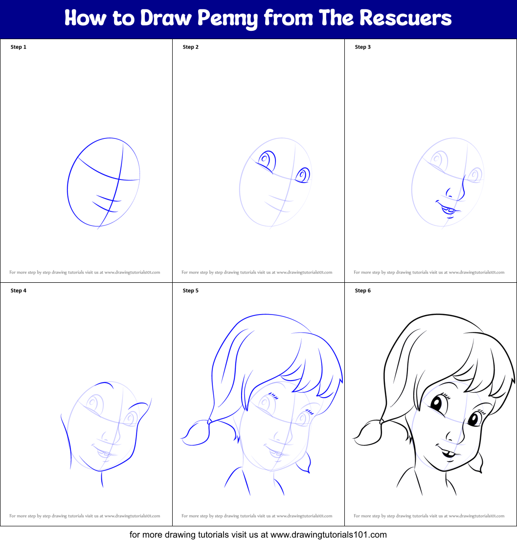 How to Draw Penny from The Rescuers printable step by step drawing