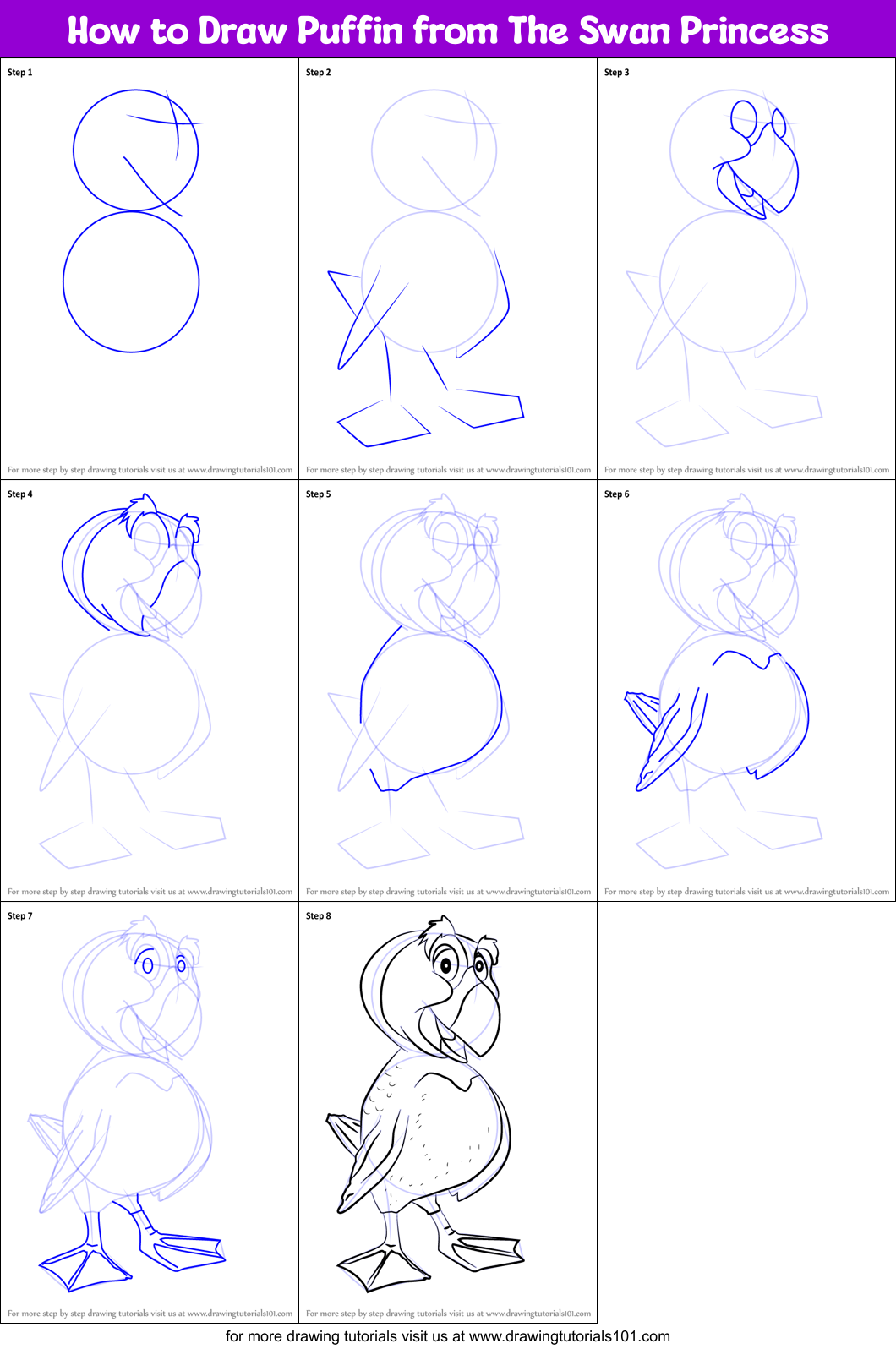 How to Draw Puffin from The Swan Princess printable step by step ...