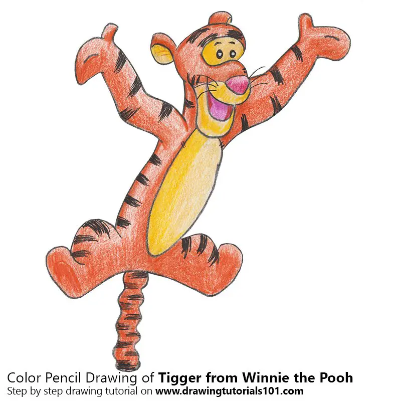 tigger from winnie the pooh colored pencils  drawing