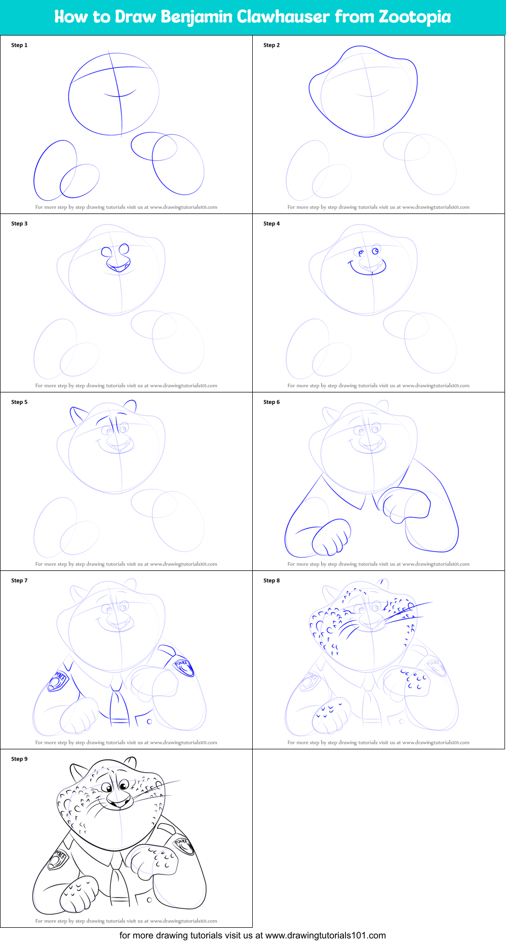 How to Draw Benjamin Clawhauser from Zootopia printable step by step ...