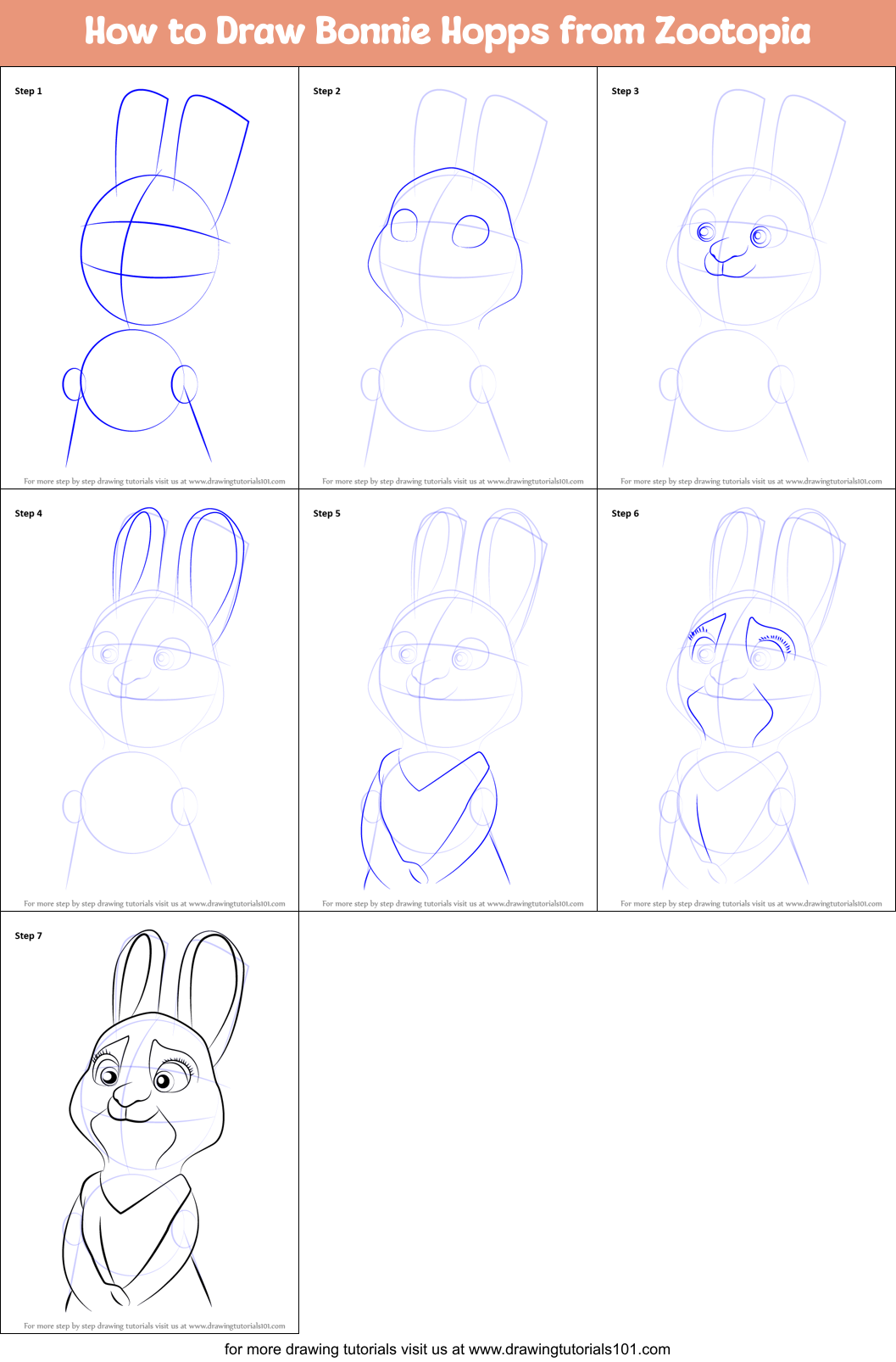 How to Draw Bonnie Hopps from Zootopia printable step by step drawing ...