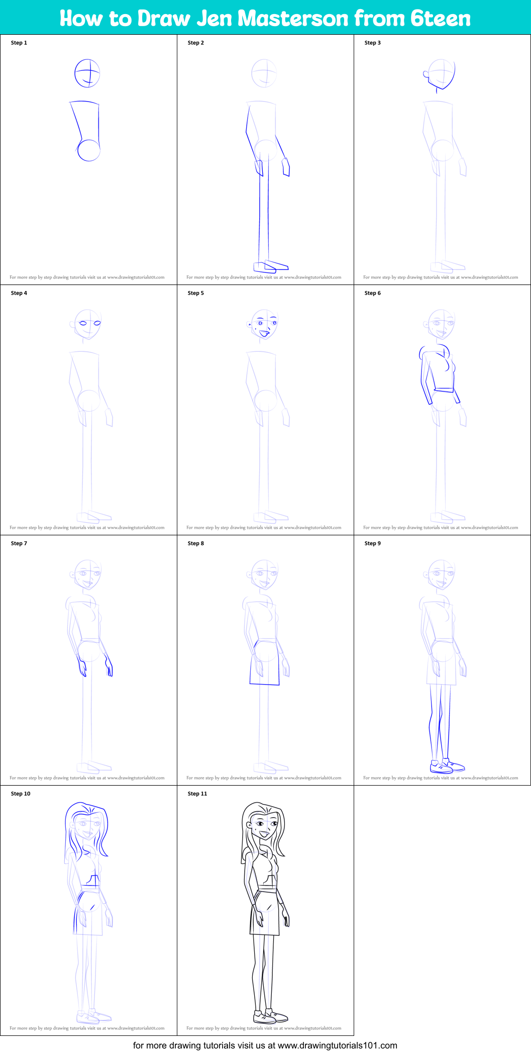 How to Draw Jen Masterson from 6teen printable step by step drawing ...