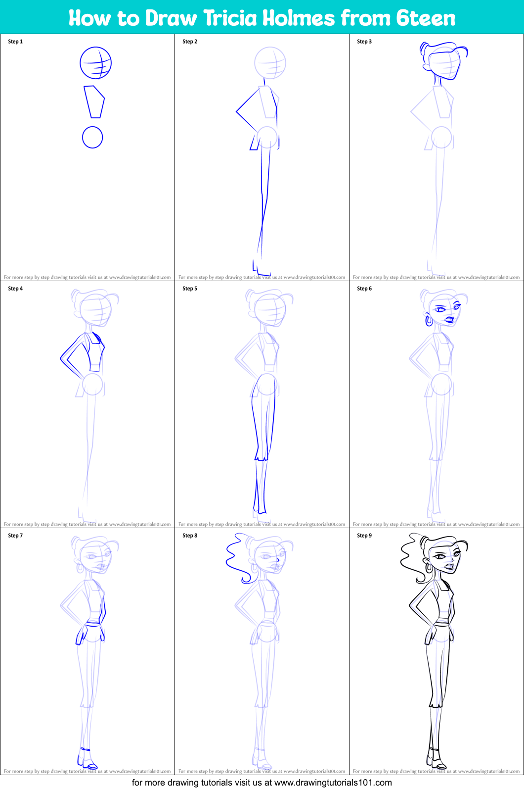 How to Draw Tricia Holmes from 6teen printable step by step drawing ...