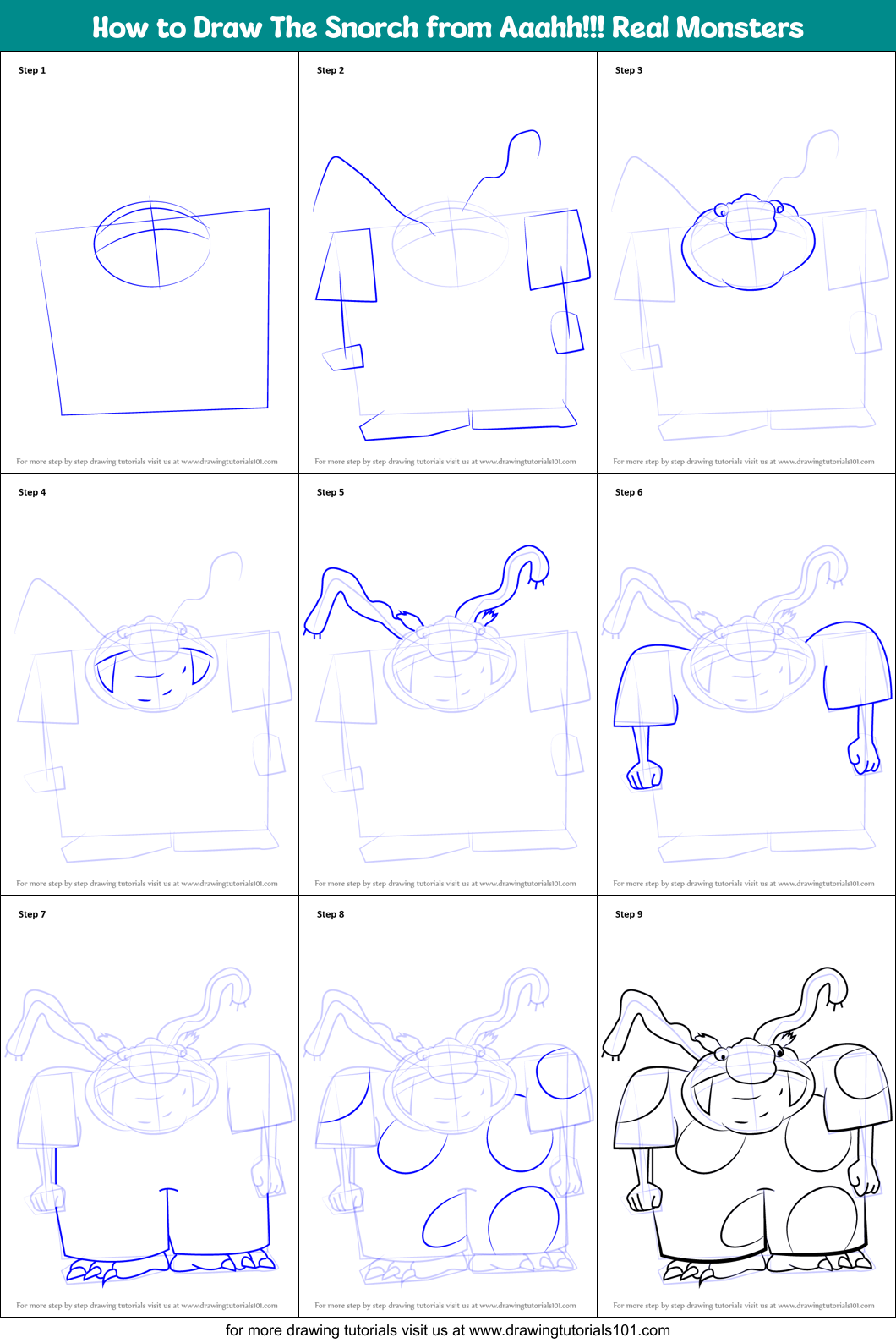 How to Draw The Snorch from Aaahh!!! Real Monsters printable step by ...