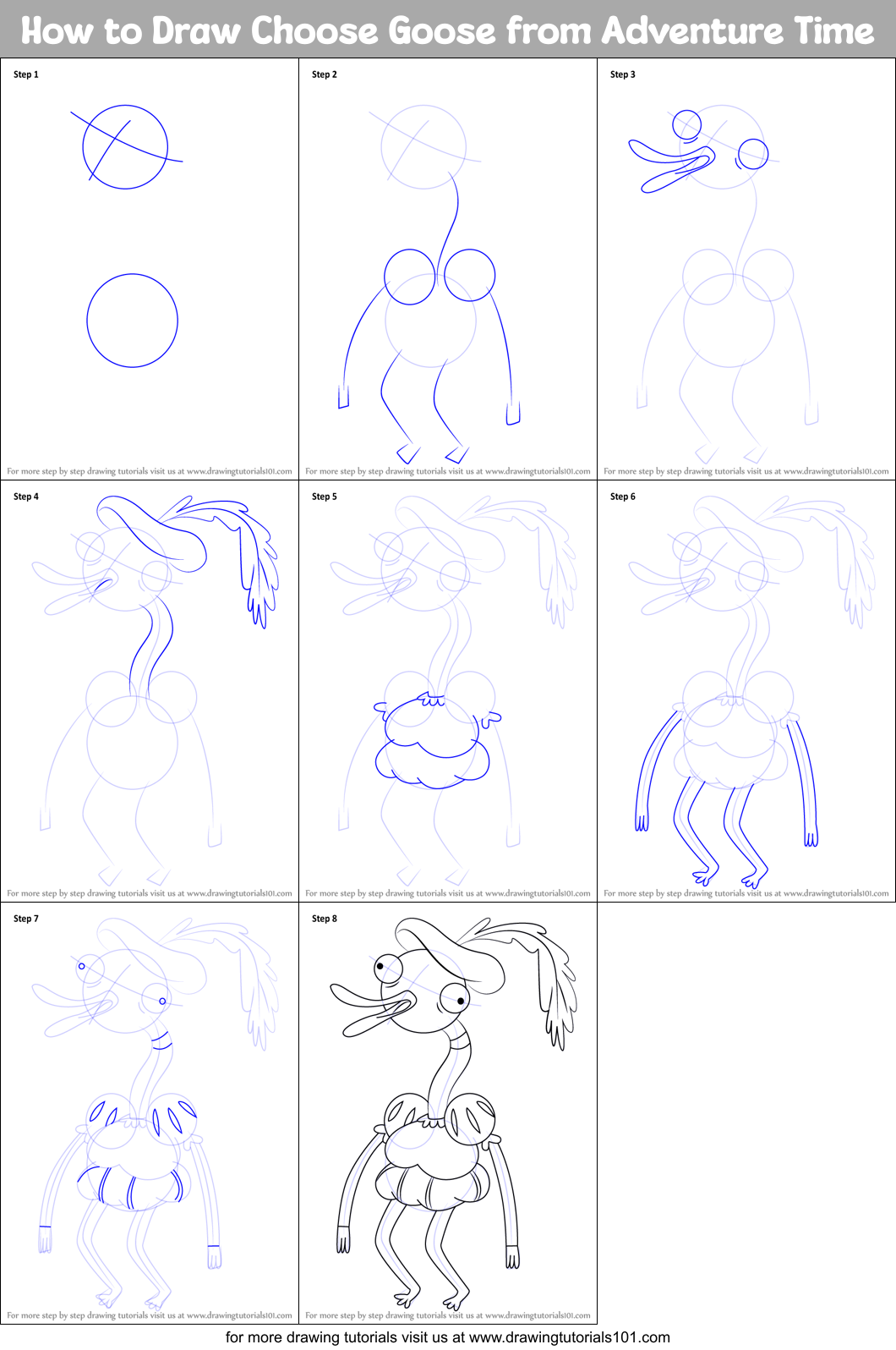 How to Draw Choose Goose from Adventure Time printable step by step ...