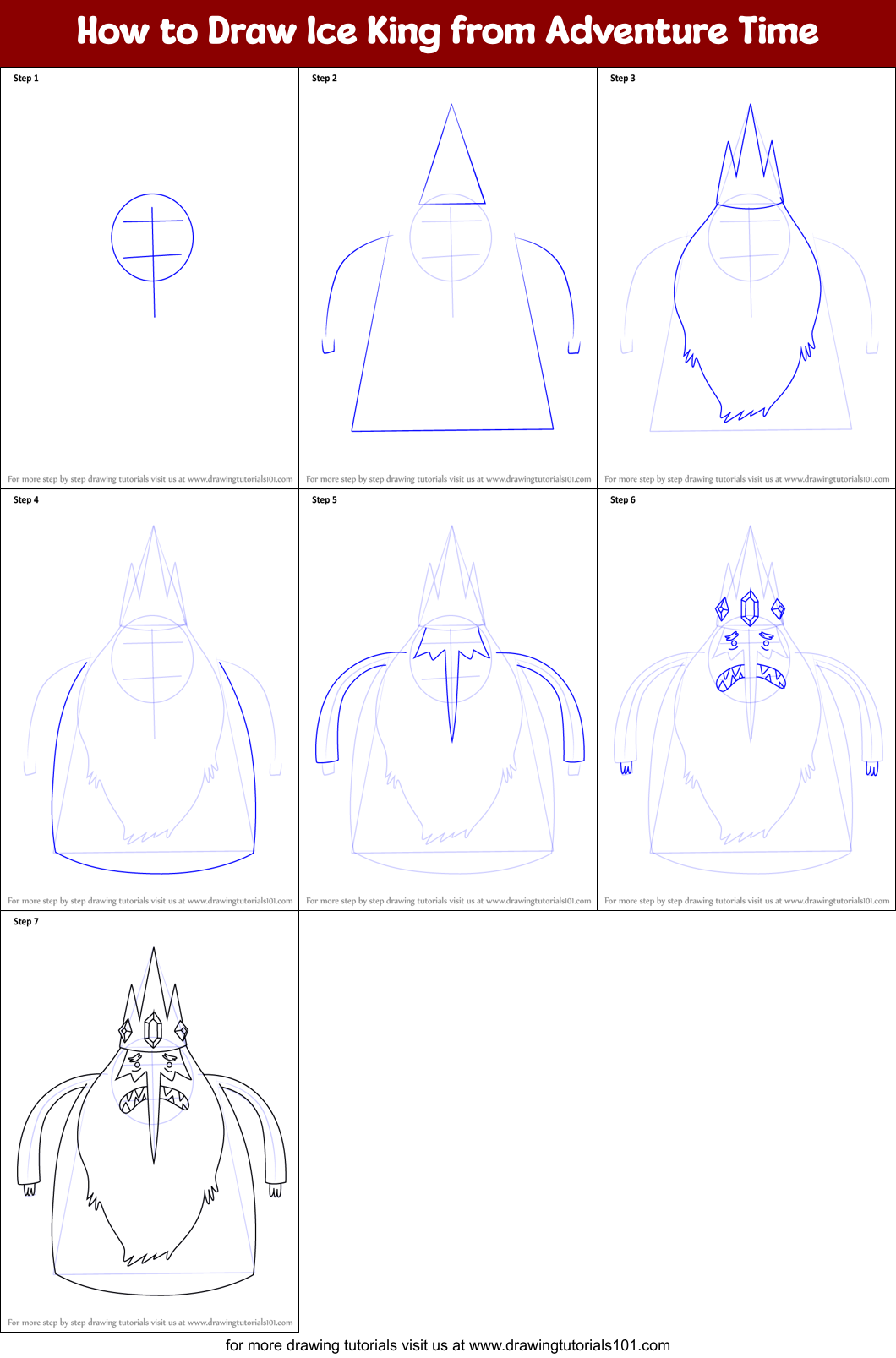 How to Draw Ice King from Adventure Time printable step by step drawing