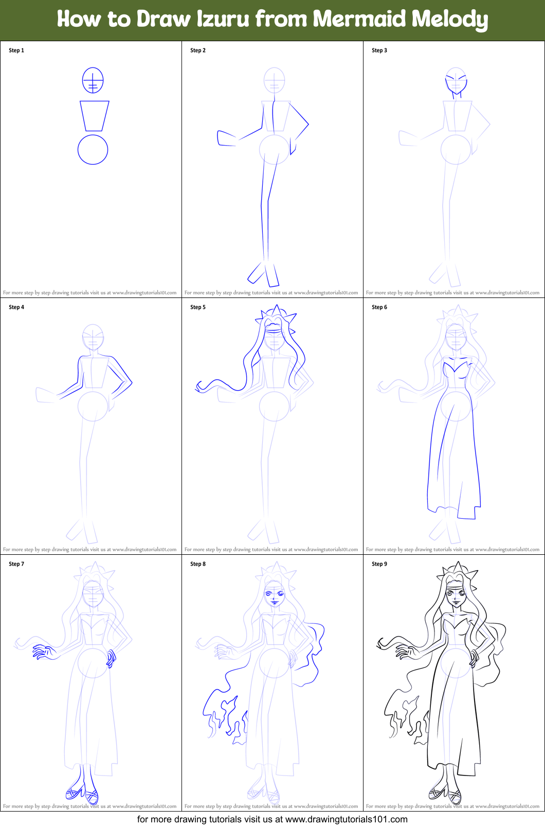 How To Draw Izuru From Mermaid Melody Printable Step By Step Drawing 