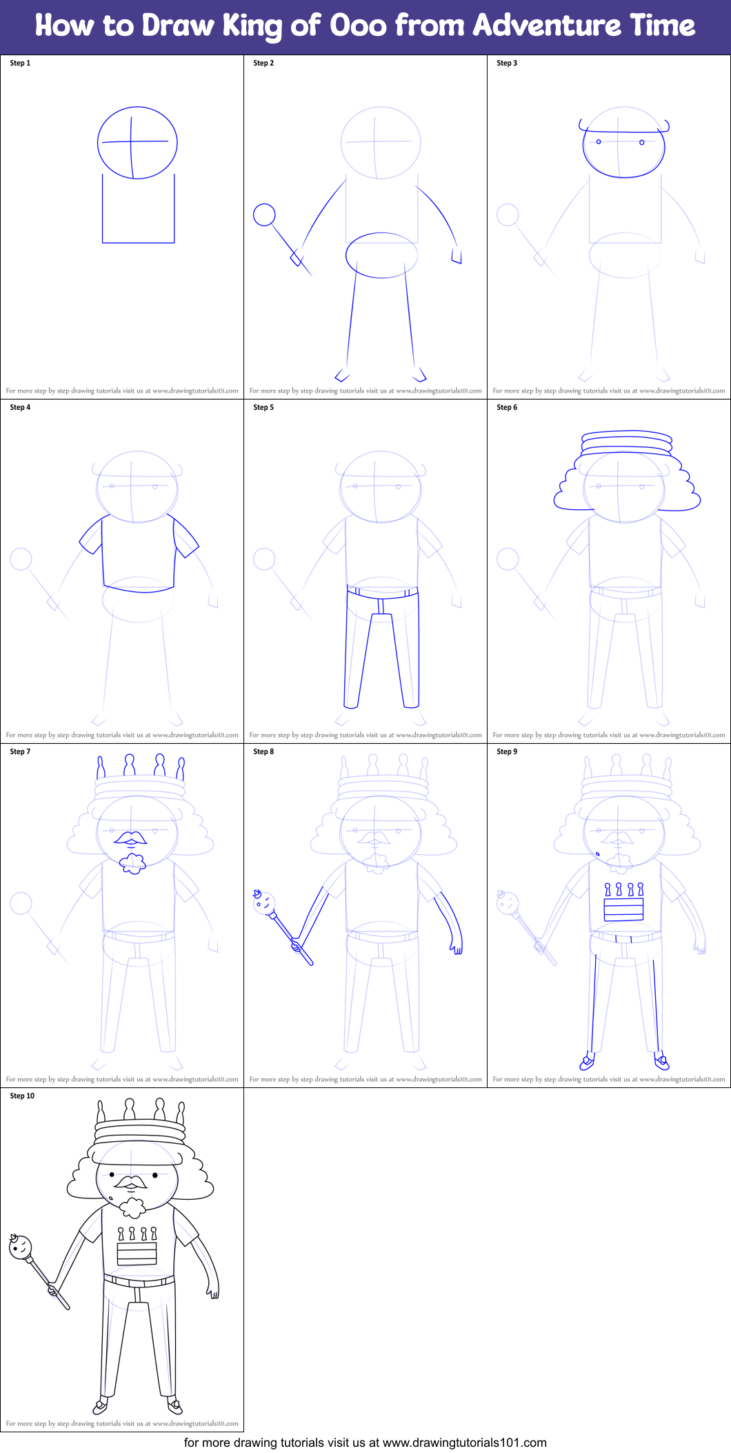 How to Draw King of Ooo from Adventure Time printable step by step