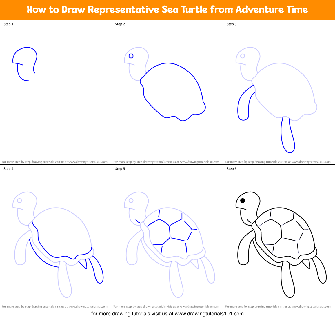 How to Draw Representative Sea Turtle from Adventure Time printable ...