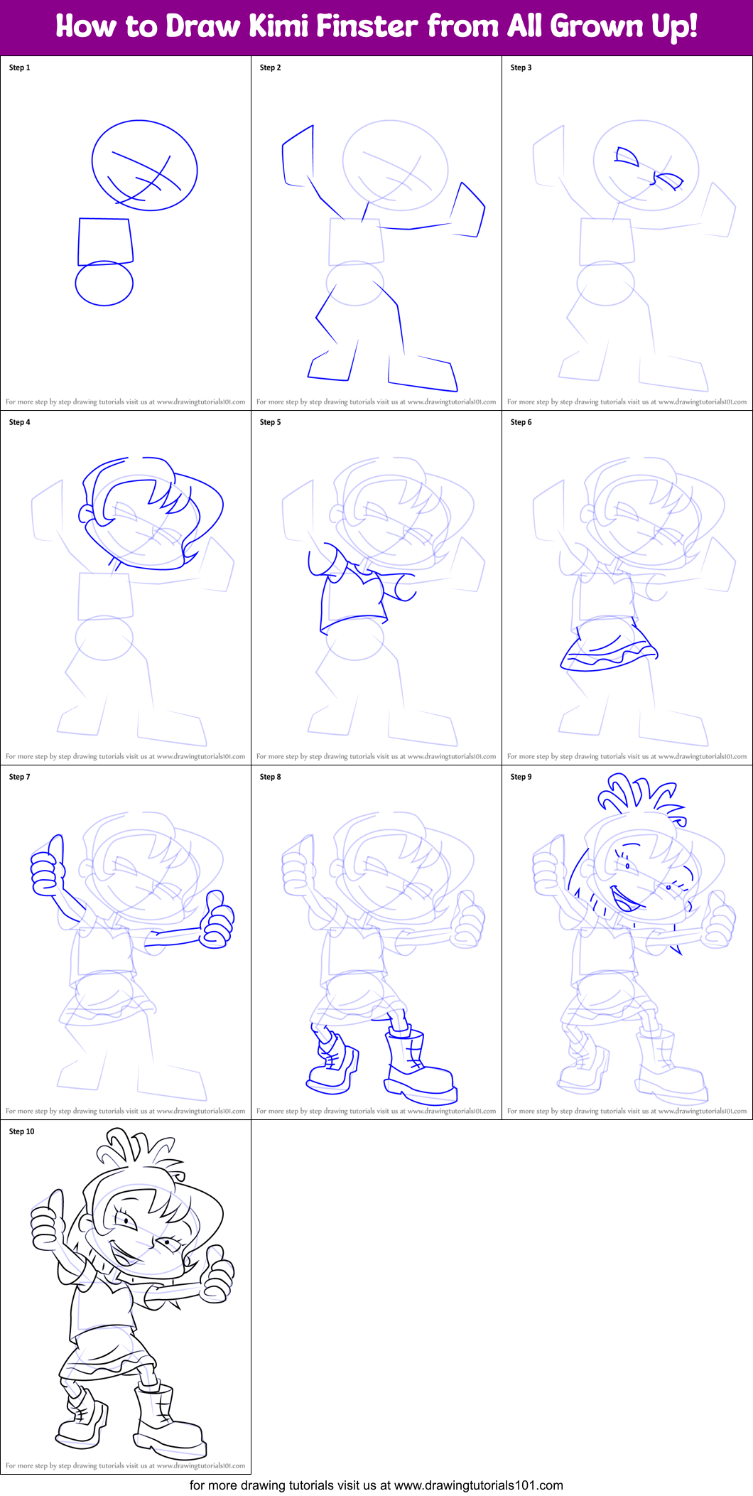 How To Draw Kimi Finster From All Grown Up! Printable Step By Step 