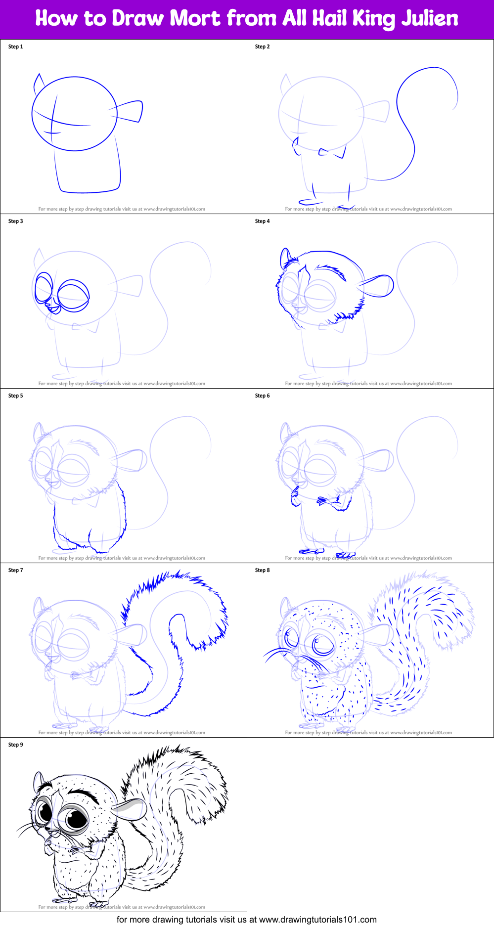 How to Draw Mort from All Hail King Julien printable step by step ...