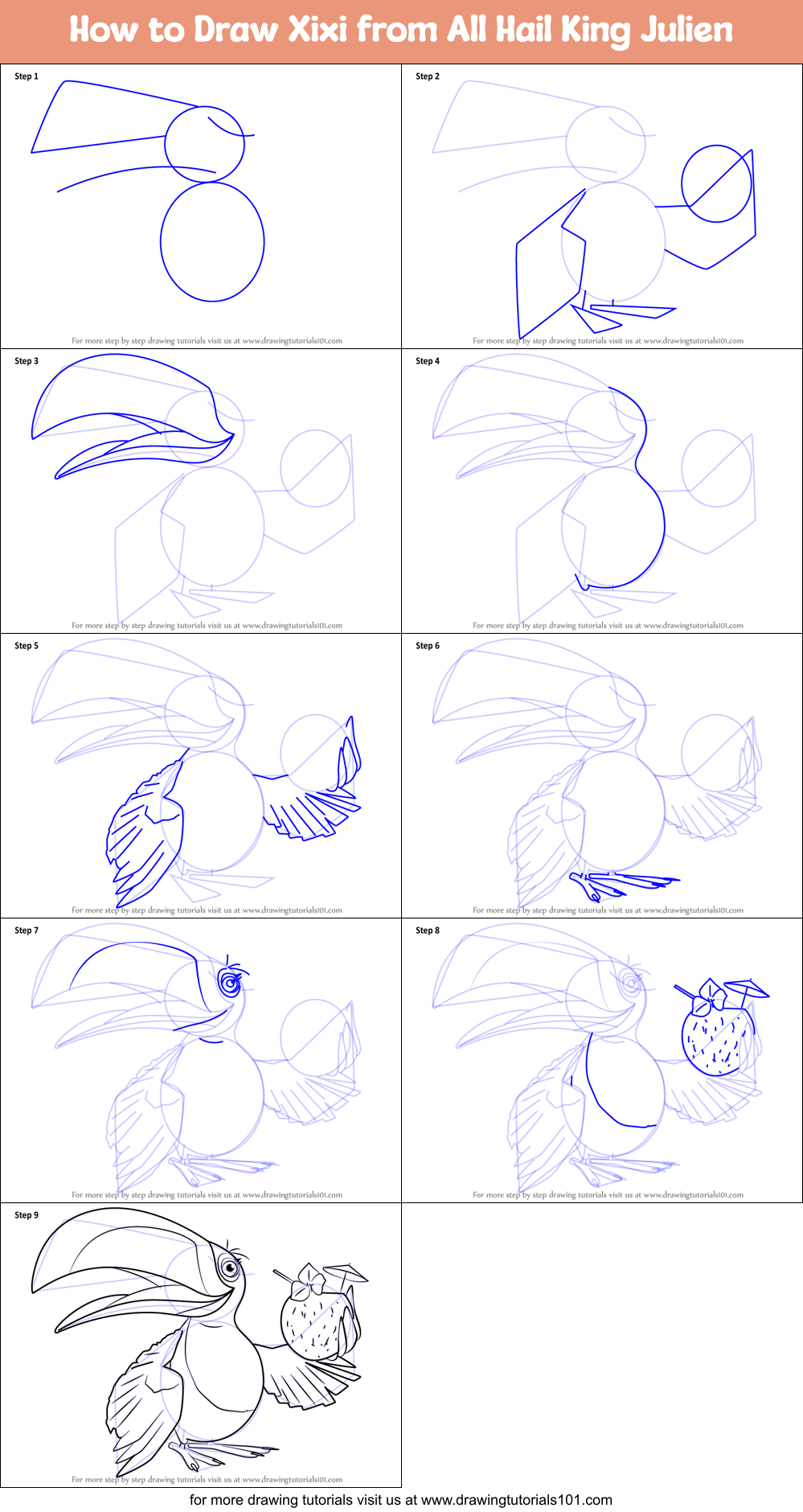 How to Draw Xixi from All Hail King Julien printable step by step ...