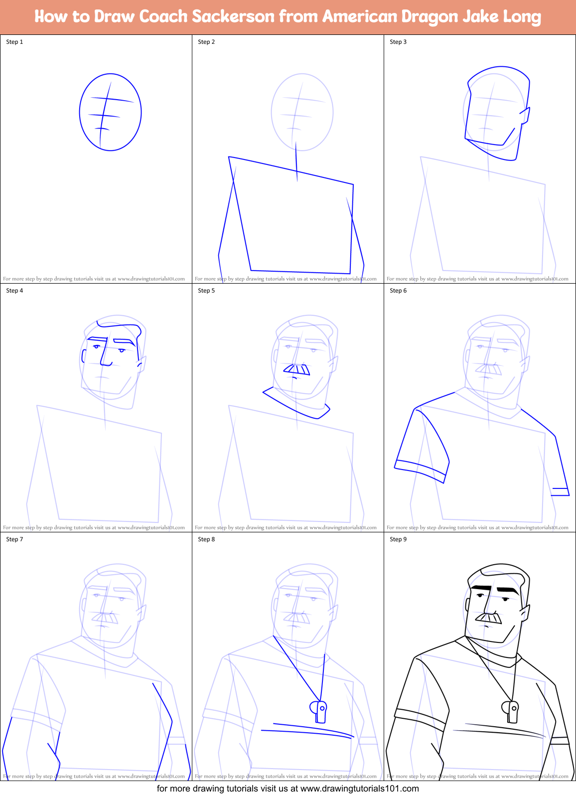 How to Draw Coach Sackerson from American Dragon Jake Long printable ...