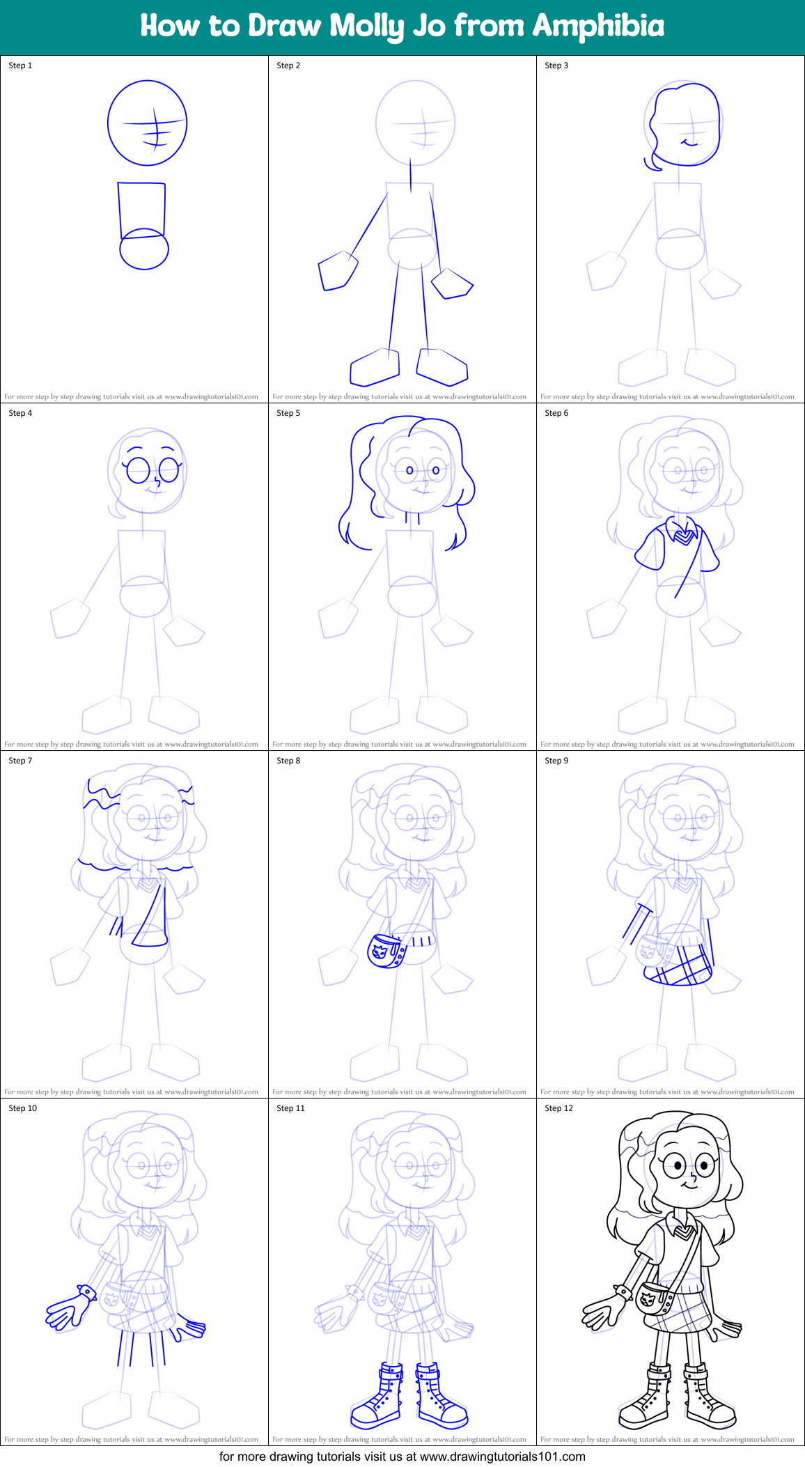 How to Draw Molly Jo from Amphibia printable step by step drawing sheet ...