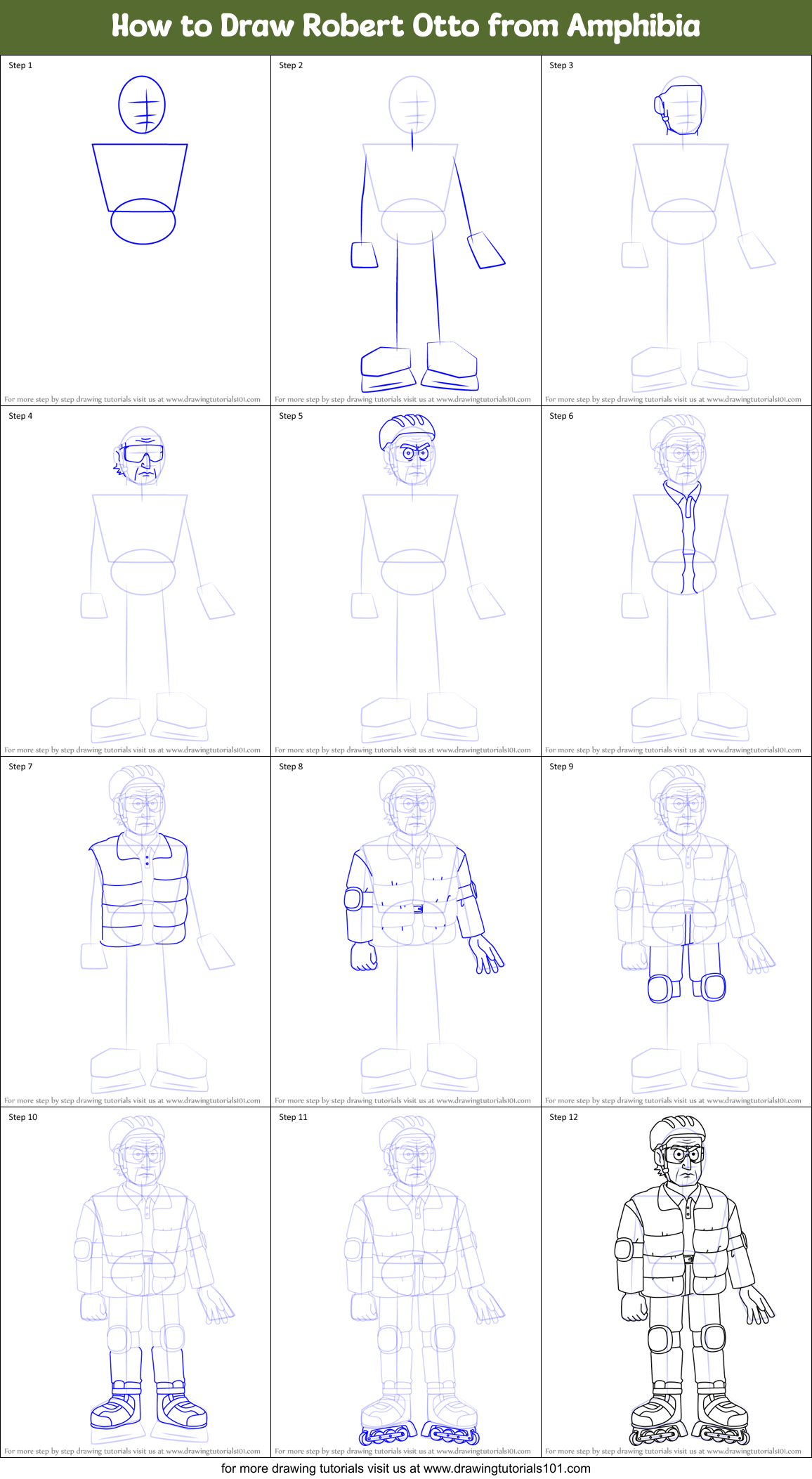 How to Draw Robert Otto from Amphibia printable step by step drawing ...