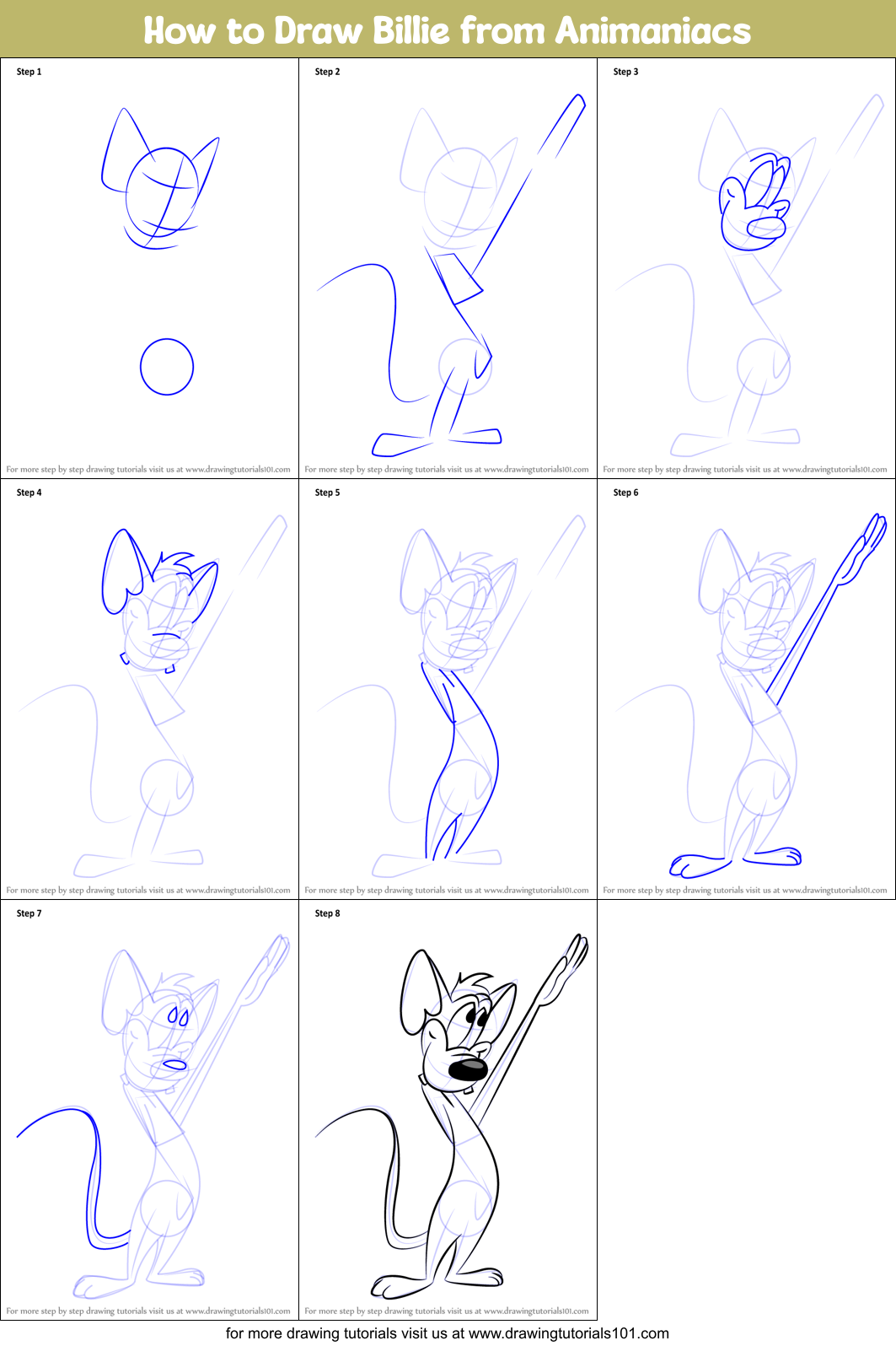 How to Draw Billie from Animaniacs printable step by step drawing sheet ...