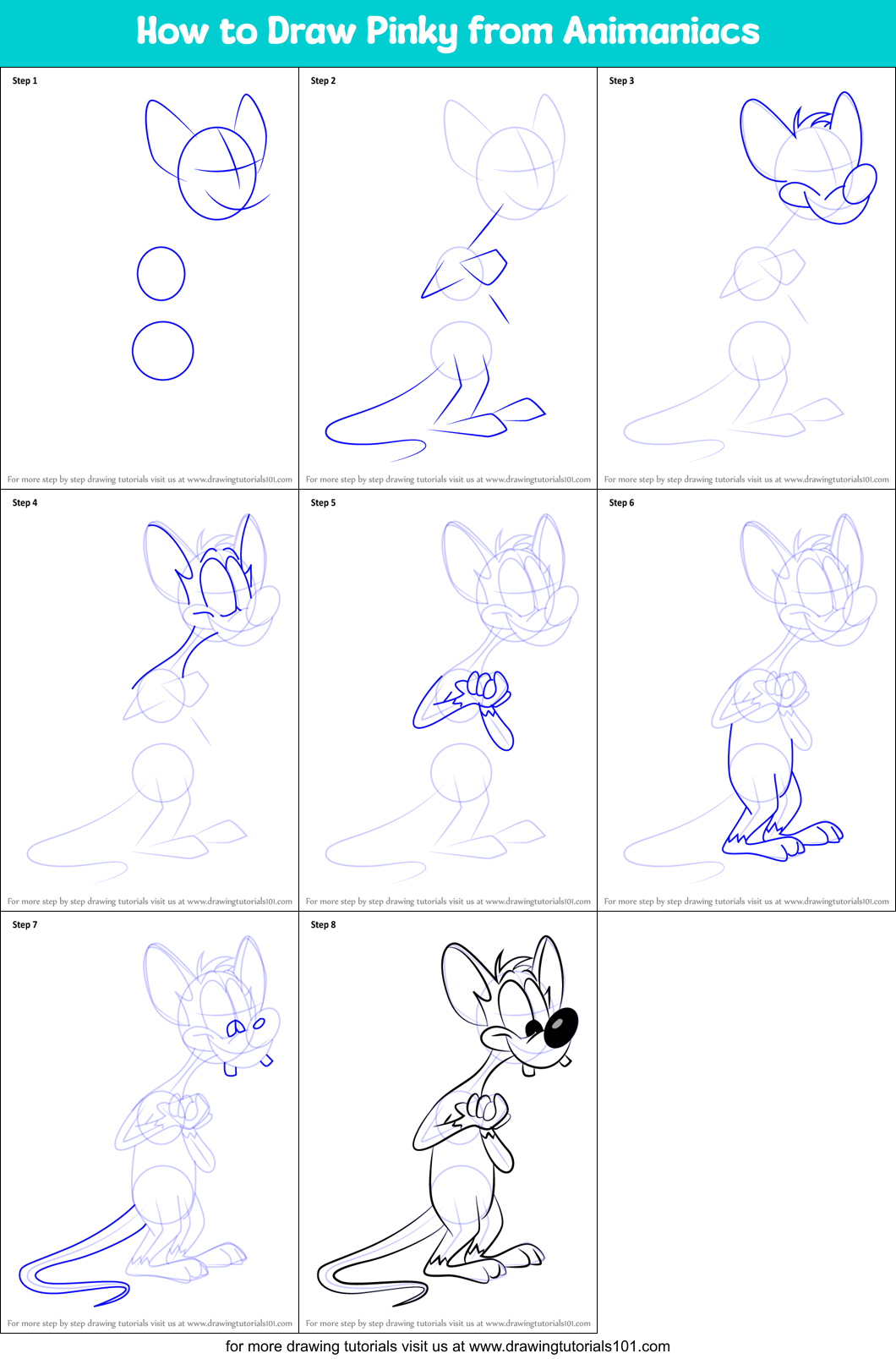 How To Draw Pinky From Animaniacs Printable Step By Step Drawing Sheet