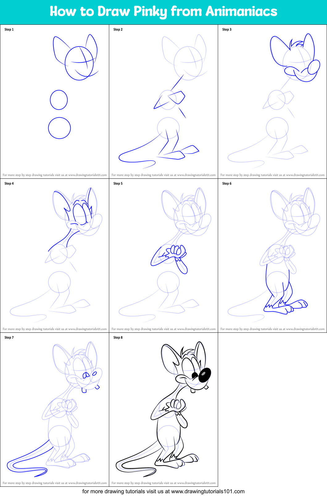 How to Draw Pinky from Animaniacs printable step by step drawing sheet ...