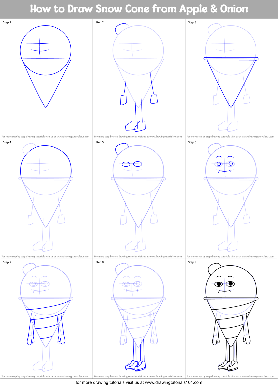 How to Draw Snow Cone from Apple & Onion printable step by step drawing