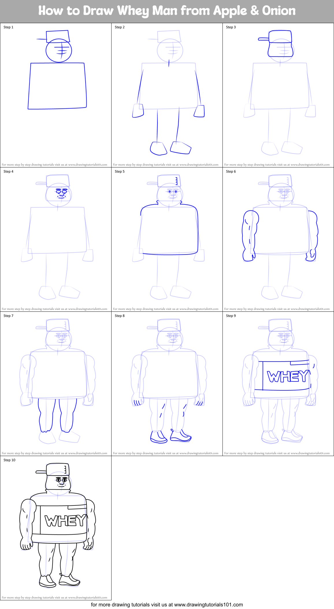 How to Draw Whey Man from Apple & Onion printable step by step drawing ...