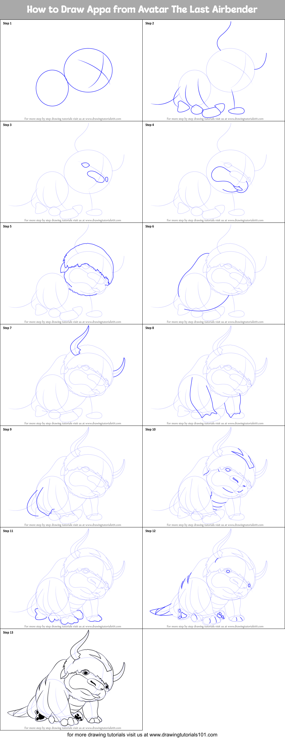 How to Draw Appa from Avatar The Last Airbender printable step by step ...