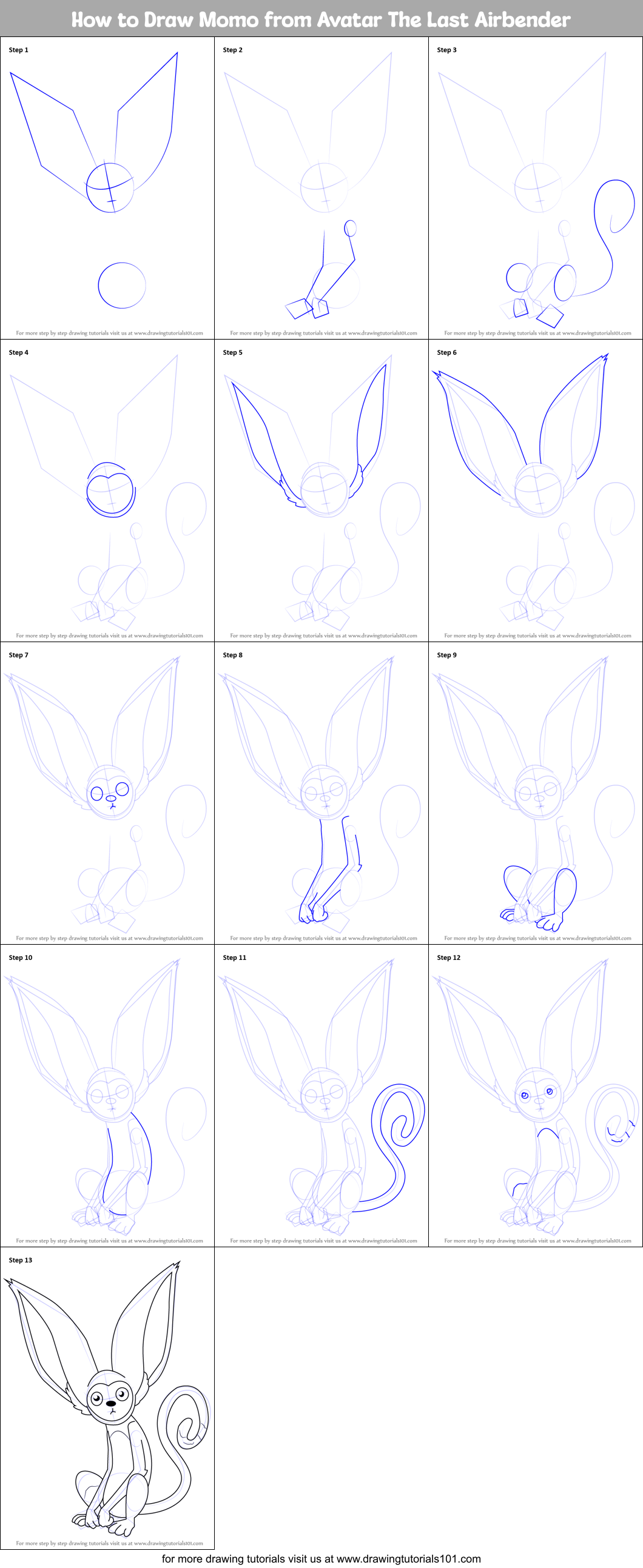 How To Draw Momo From Avatar The Last Airbender Printable Step By Step 