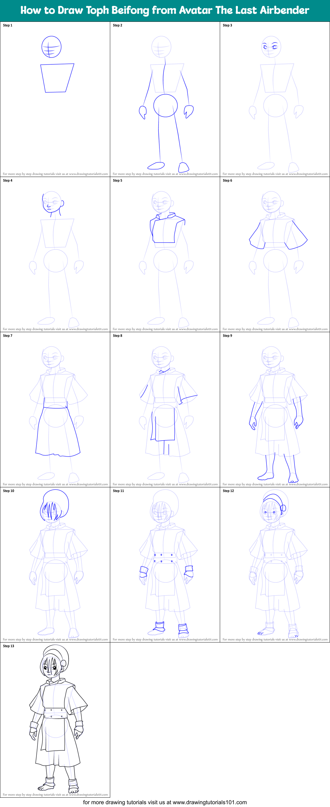 How To Draw Toph Beifong From Avatar The Last Airbender Printable Step By Step Drawing Sheet 