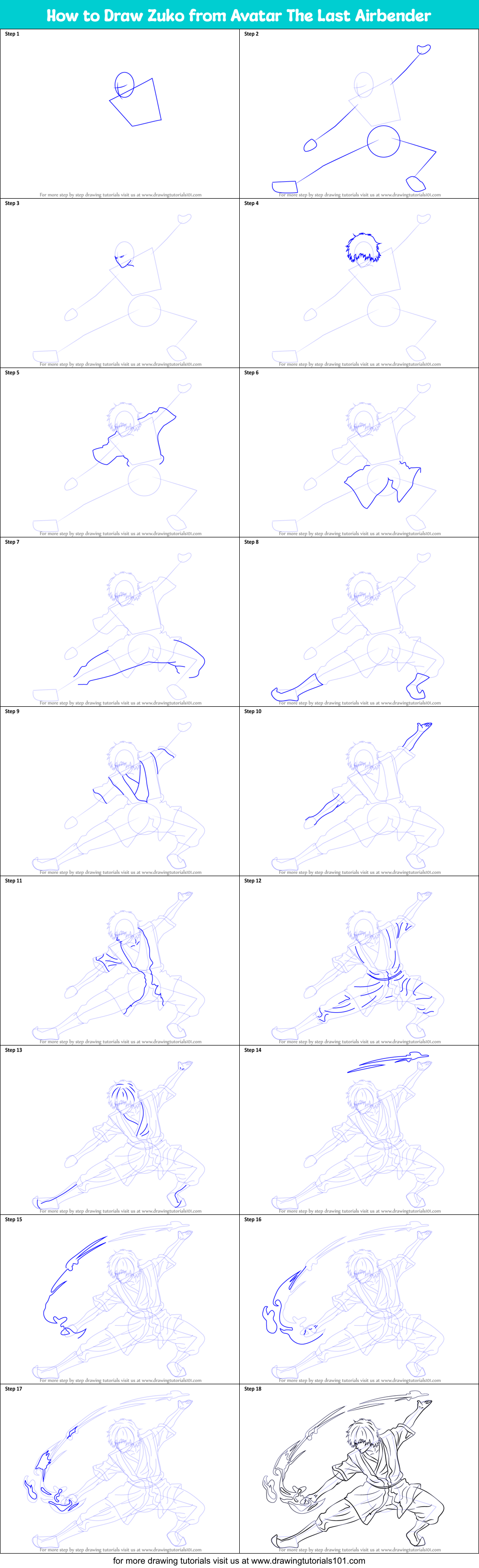 How to Draw Zuko from Avatar The Last Airbender printable step by step ...