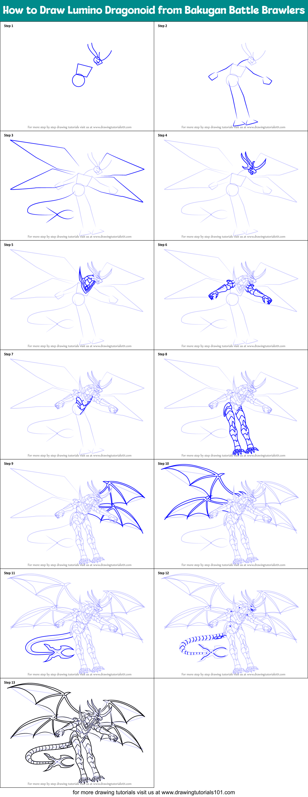 How to Draw Lumino Dragonoid from Bakugan Battle Brawlers printable ...