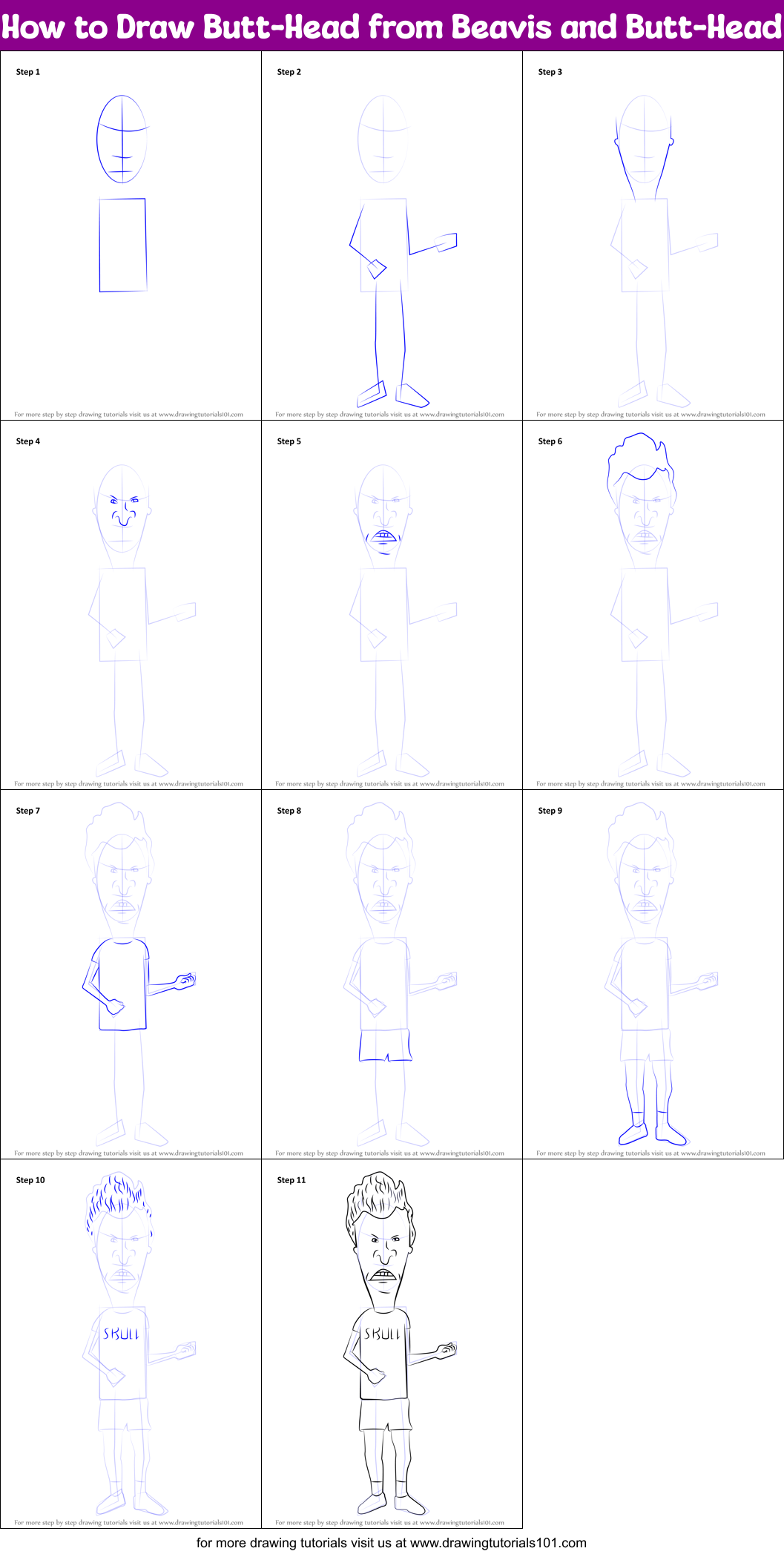 How to Draw Butt-Head from Beavis and Butt-Head printable step by step ...